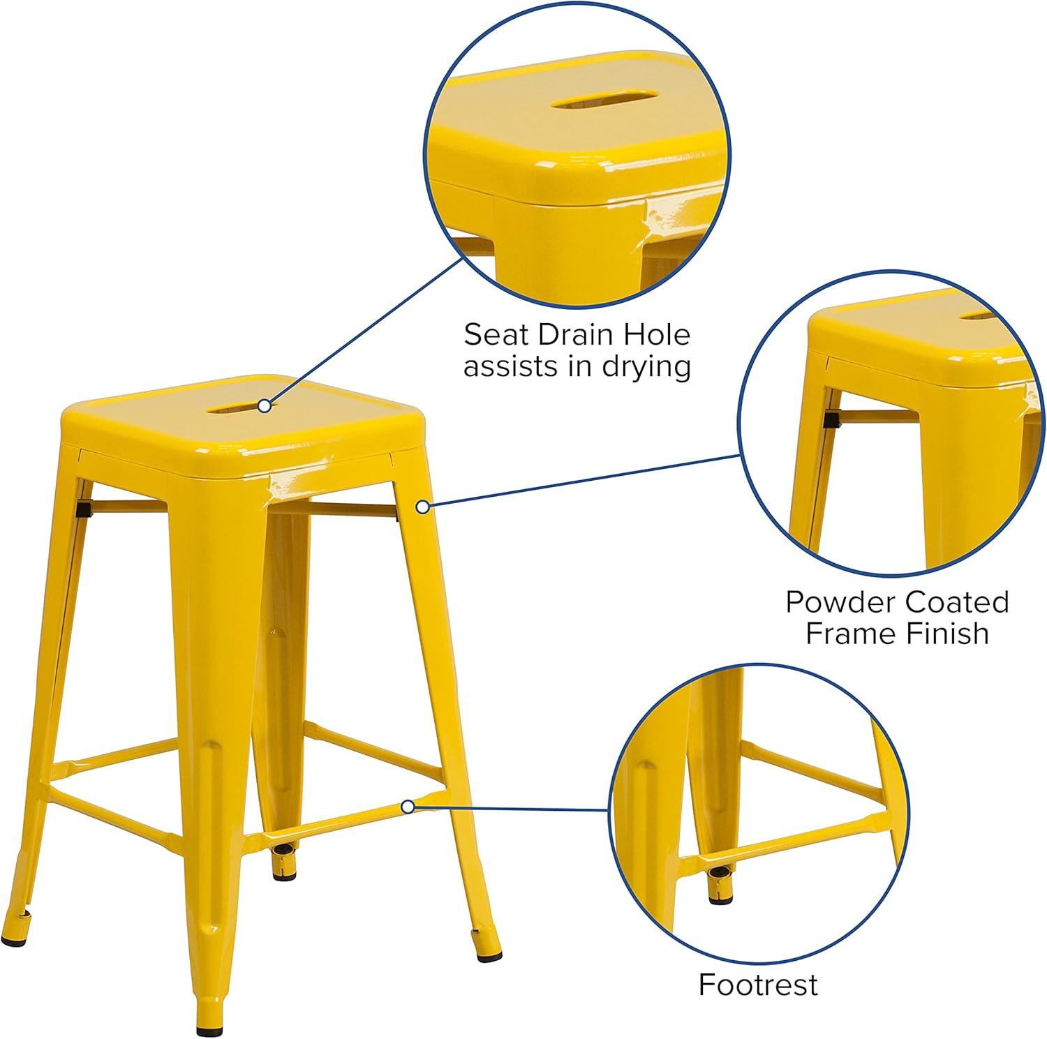 Emma and Oliver Commercial Grade 24"H Backless Metal Indoor-Outdoor Counter Stool w/ Square Seat