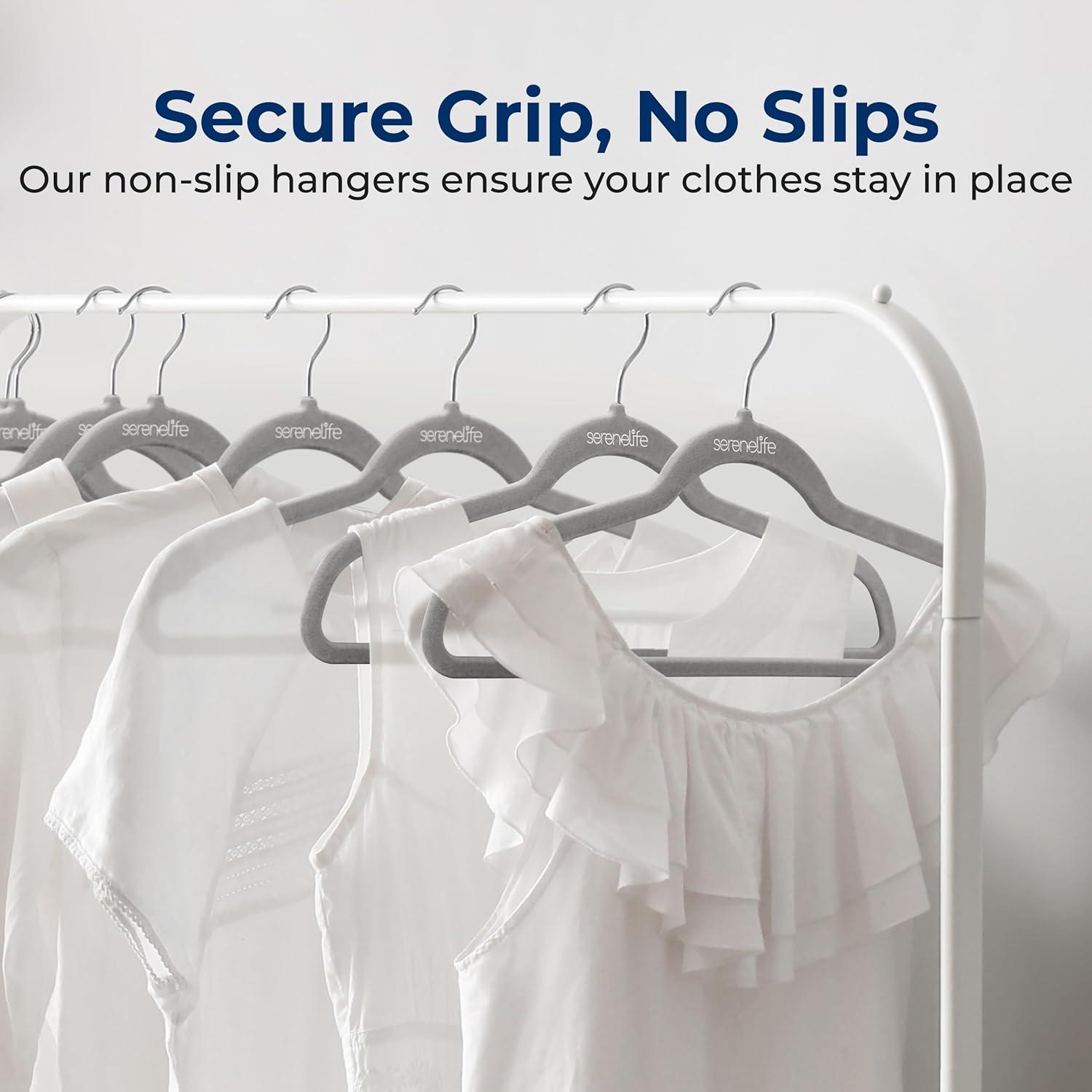 SereneLife 50pk Non-Slip Velvet Clothes Hangers - Gray