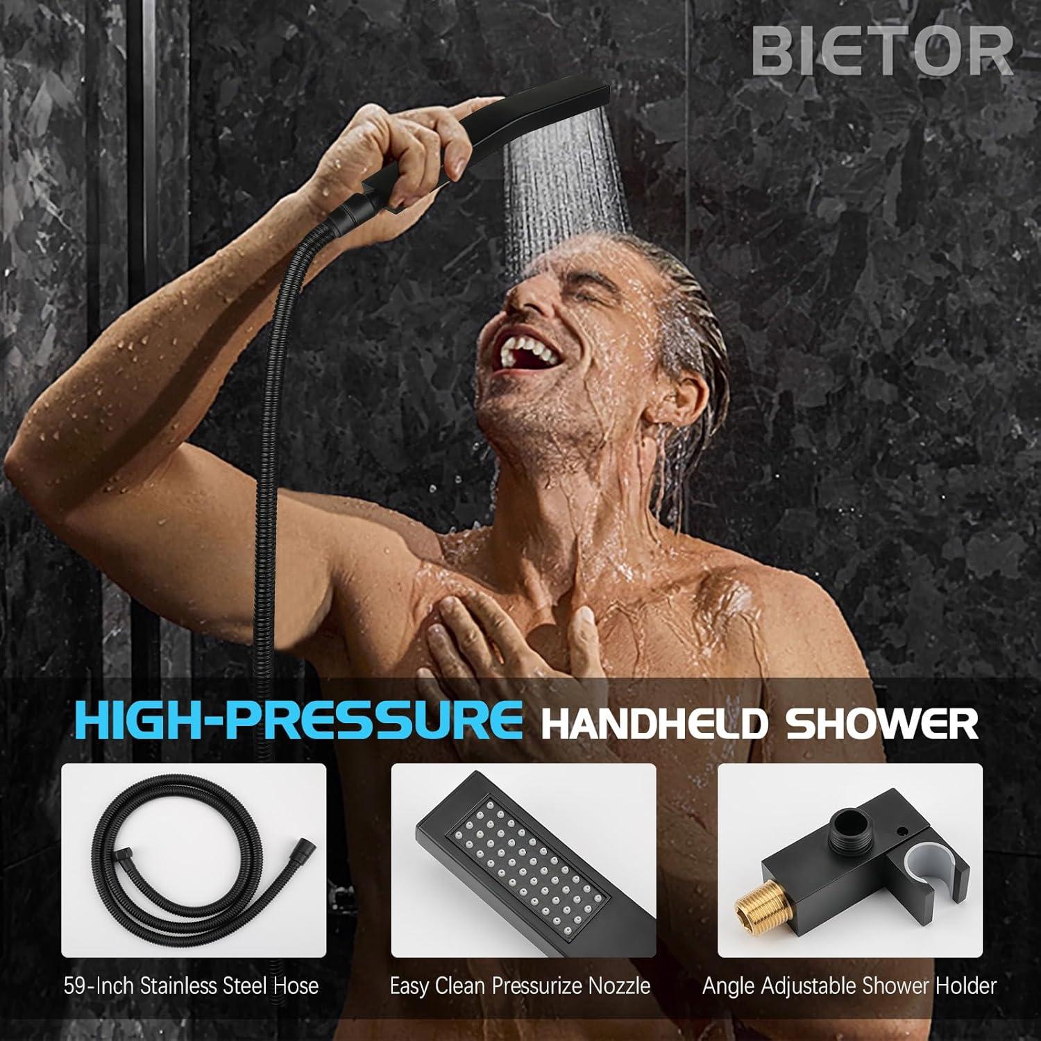 Bathroom Shower Faucet Set, 10 Inch Rainfall Shower Head With Handheld Combo, Wall Mounted Shower System Shower Fixtures With Pressure-Balanced Valve,