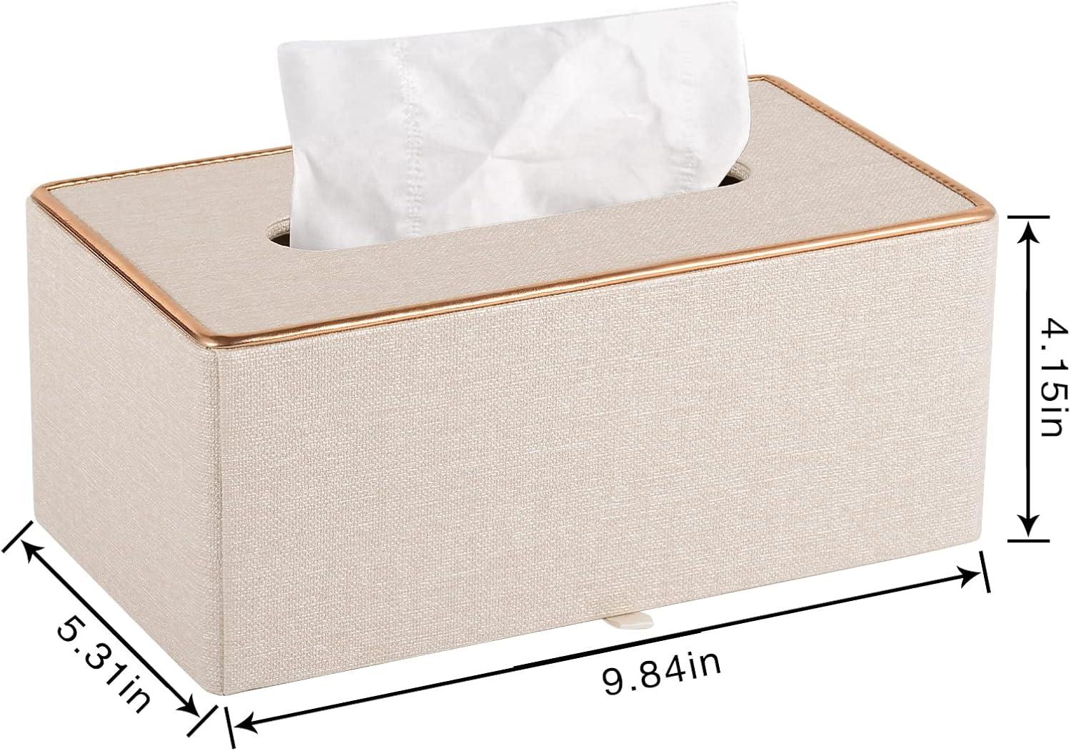 Fashion Leather Tissue Box Holder,Rectangular Tissue Box Cover for Bathroom Dresser Night Stand,Napkin Box Drawer Paper Dispenser,Home Office car Tissue Holder with Magnetic Bottom (Beige)
