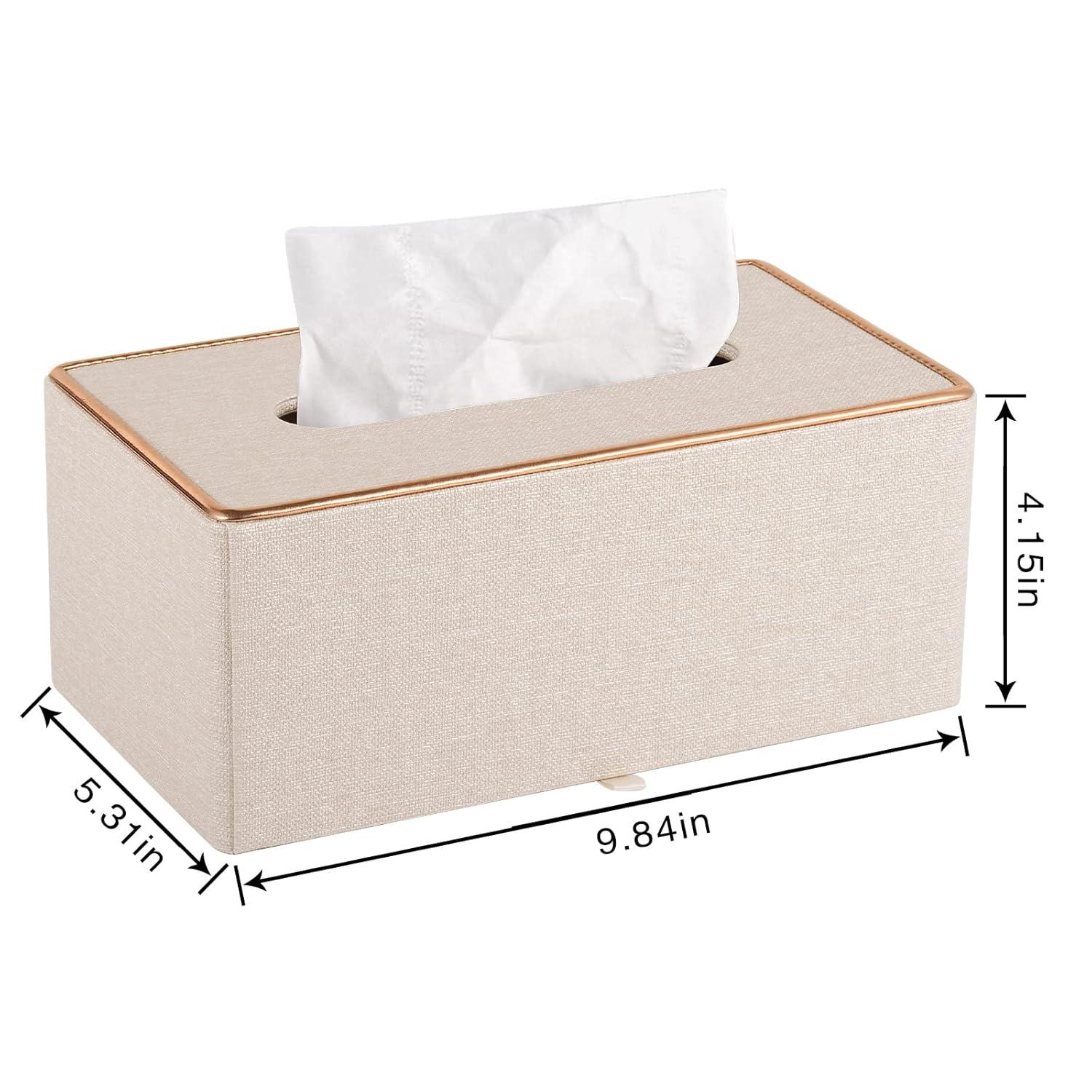 Fashion Leather Tissue Box Holder,Rectangular Tissue Box Cover for Bathroom Dresser Night Stand,Napkin Box Drawer Paper Dispenser,Home Office car Tissue Holder with Magnetic Bottom (Beige)