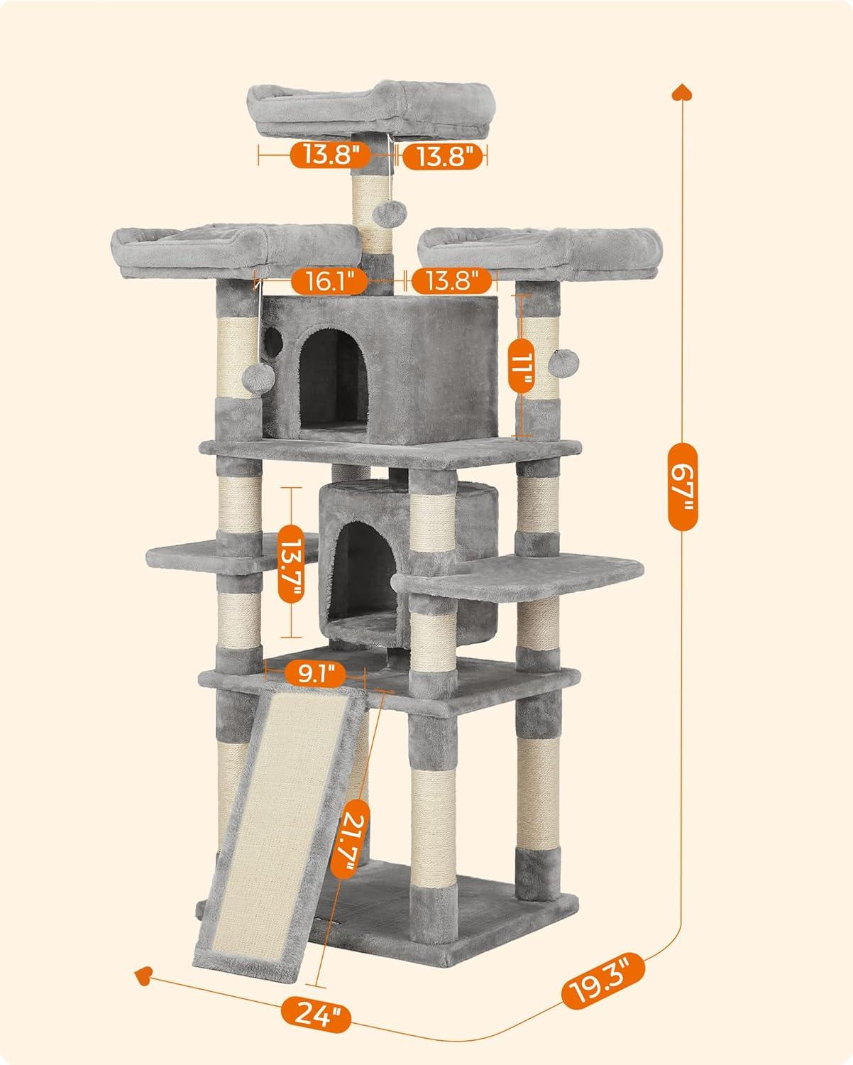 Light Gray Multi-Level Cat Tree with Sisal Posts