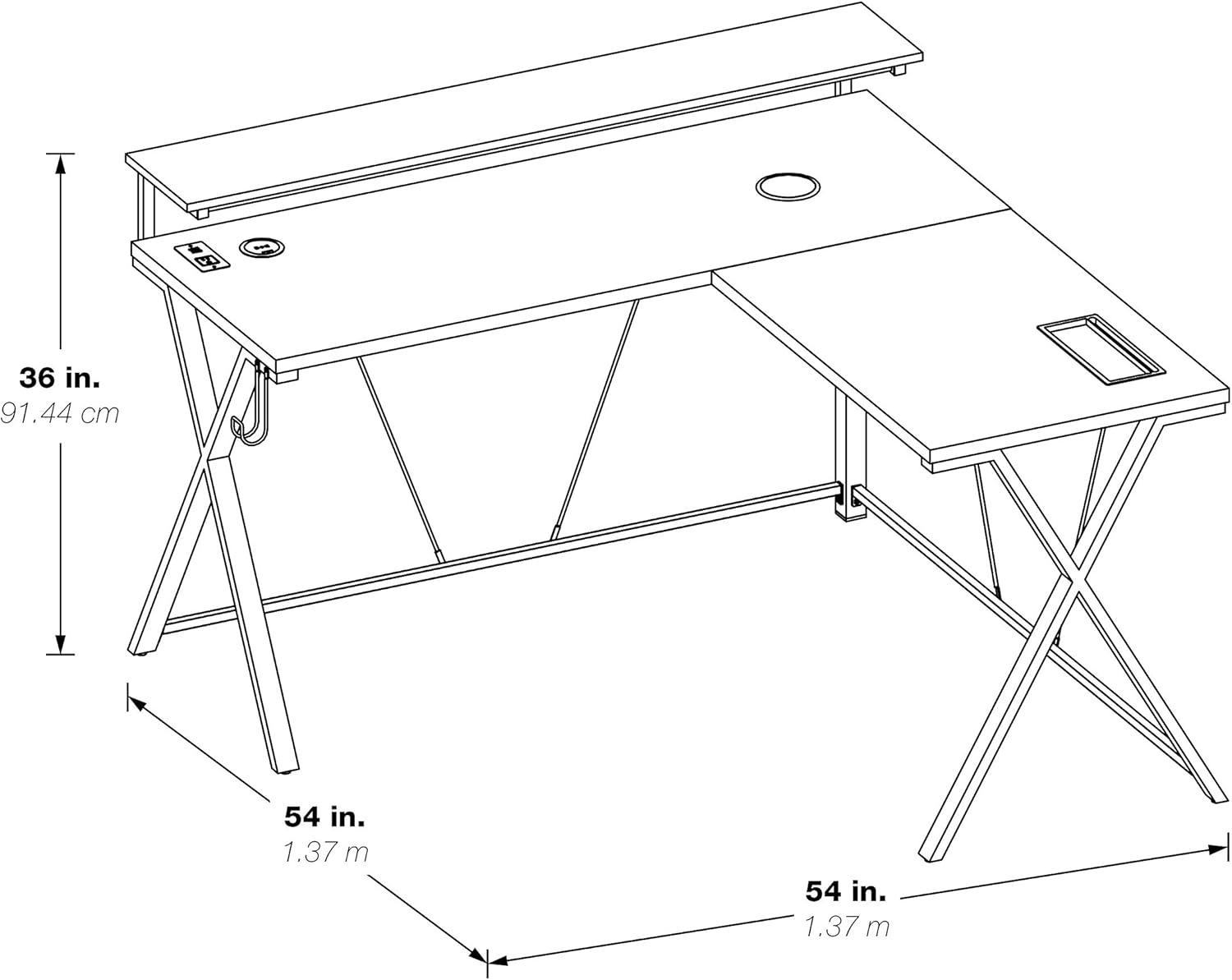 OSP Home Furnishings Checkpoint Battlestation L shaped Gaming Desk with RGB LED Lights