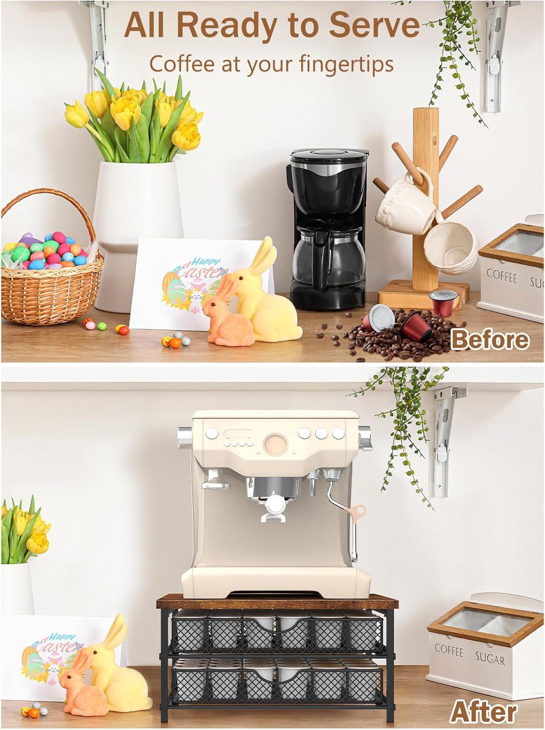 FAST APPLIANCES LLC Coffee Pod Holder For K Cup Holder Drawer Holder, Coffee Pod Drawer For Counter, 2 Tier K-Cup Storage With Sliding Baskets, 72 Capacity Pods Organizer Cups Capsule For Coffee Station, Black