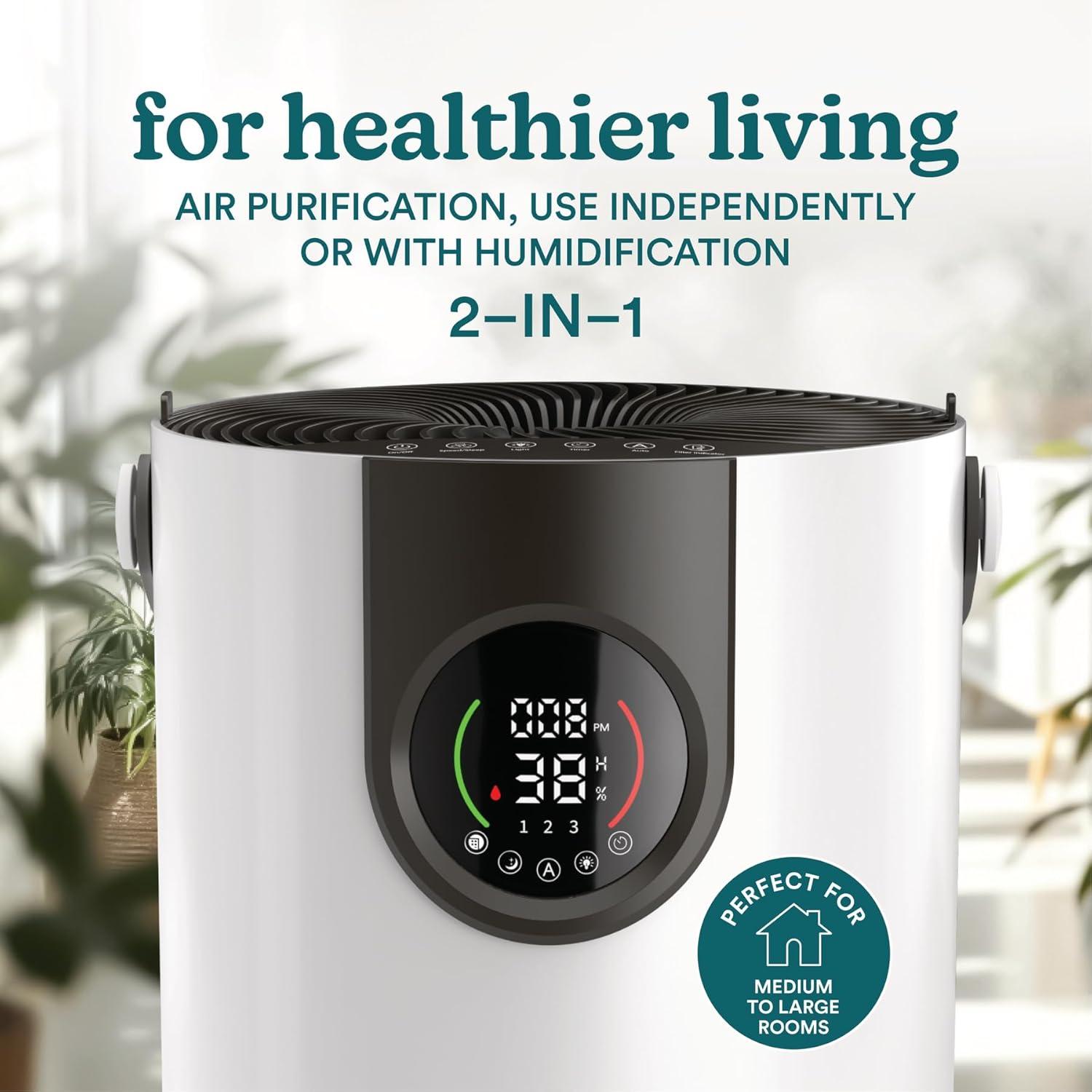Homedics® 2-in-1 Air Purifier & Humidifier, with Digital Particle Sensor, Color-Coded Indoor Air quality