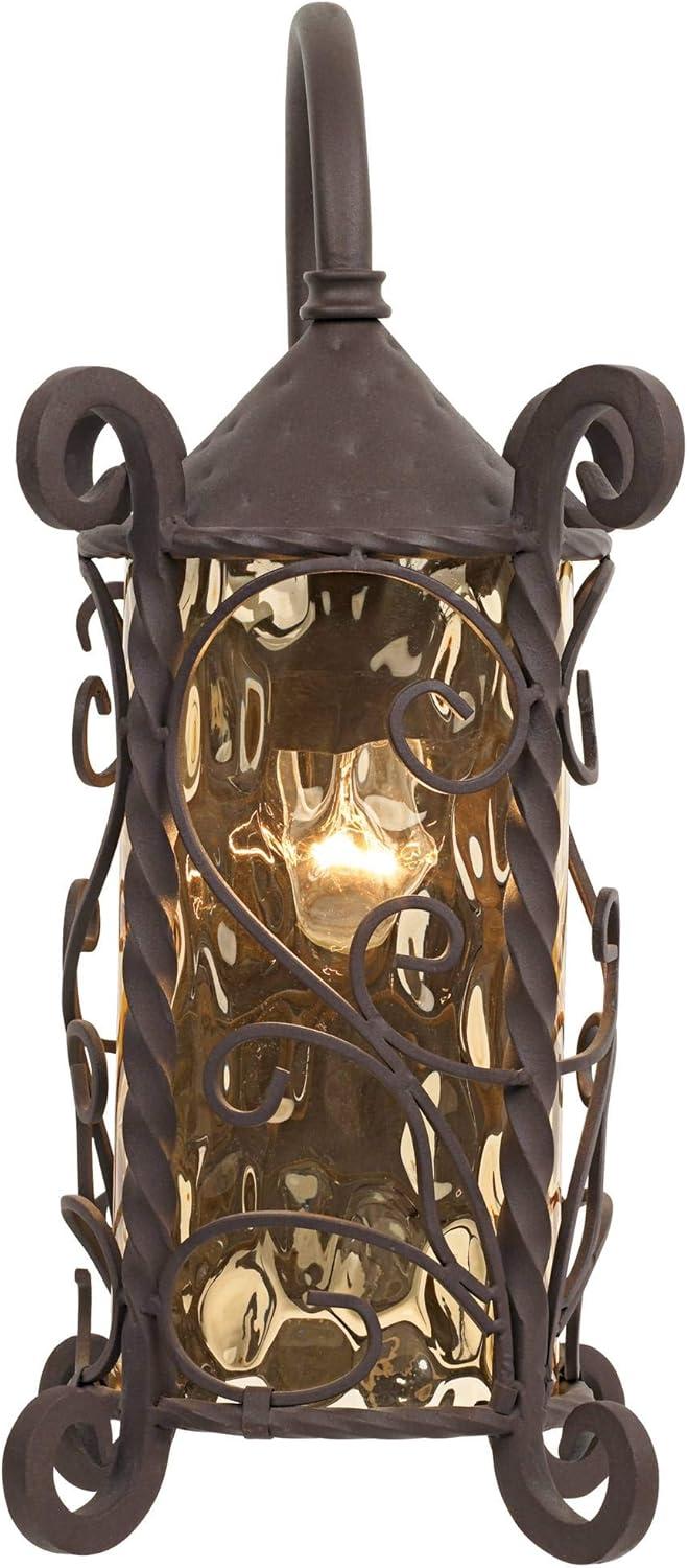 Casa Seville Dark Walnut 30" Iron Scroll Outdoor Wall Light with Champagne Glass