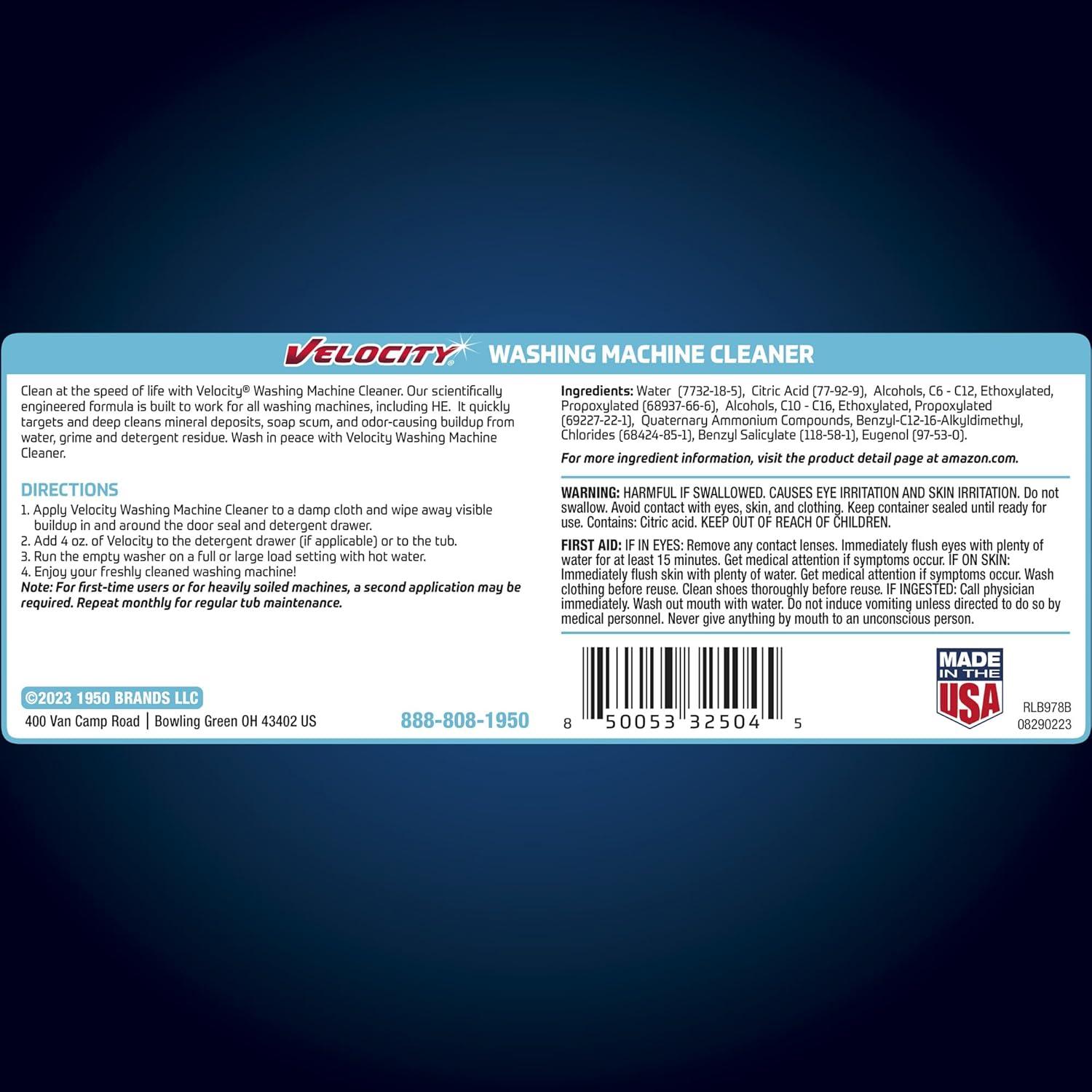 Velocity Fresh Scent Blue Washing Machine Cleaner