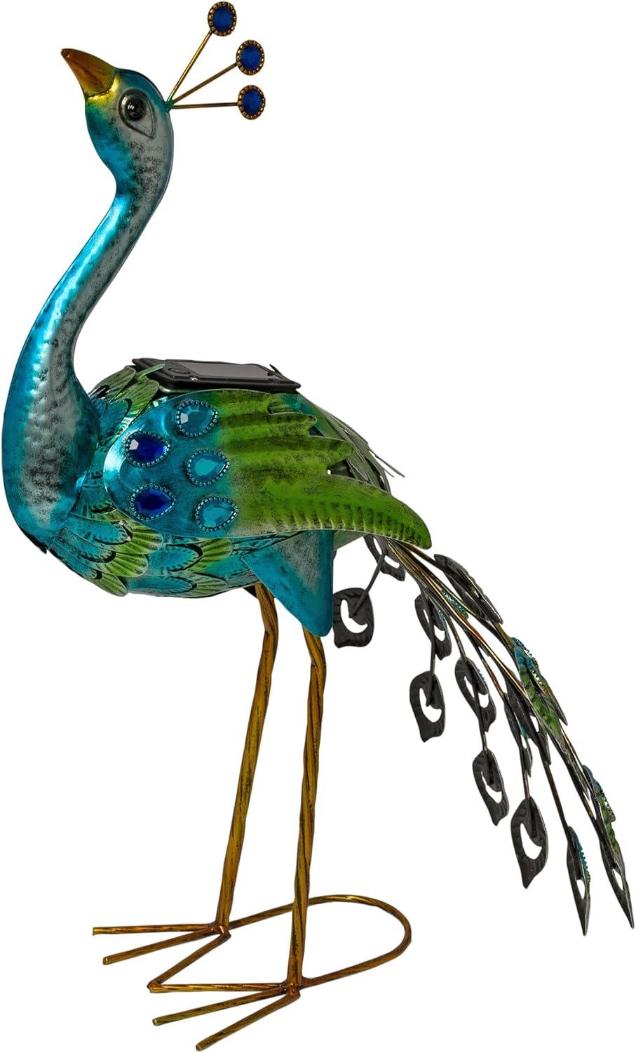 Alpine Corporation LED Solar Garden Peacock: Iron Sculpture, Outdoor Decor, 20" Height