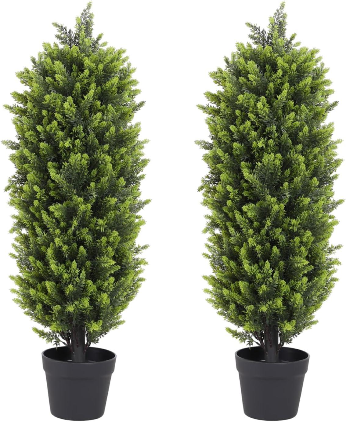 4ft Artificial Cedar Topiary Trees 2 Pack, Beautiful Realistic Artificial Plants for Outdoor, UV Protection Potted Plants Artificial Shrubs for Outdoor, Indoor, Office, Front Porch Decor.