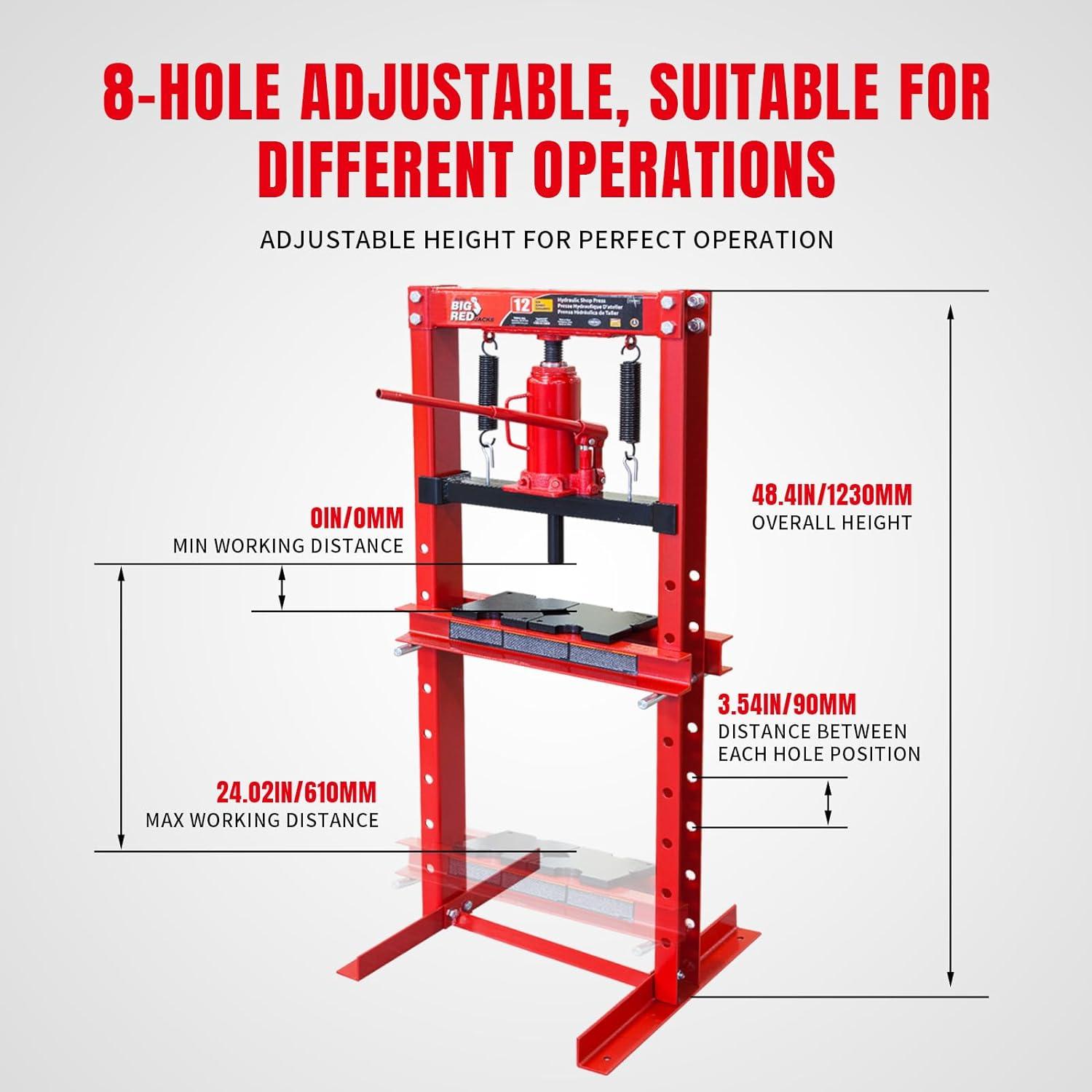 Torin T51201 12 Ton Steel Heavy Duty H Frame Automotive Hydraulic Shop Press