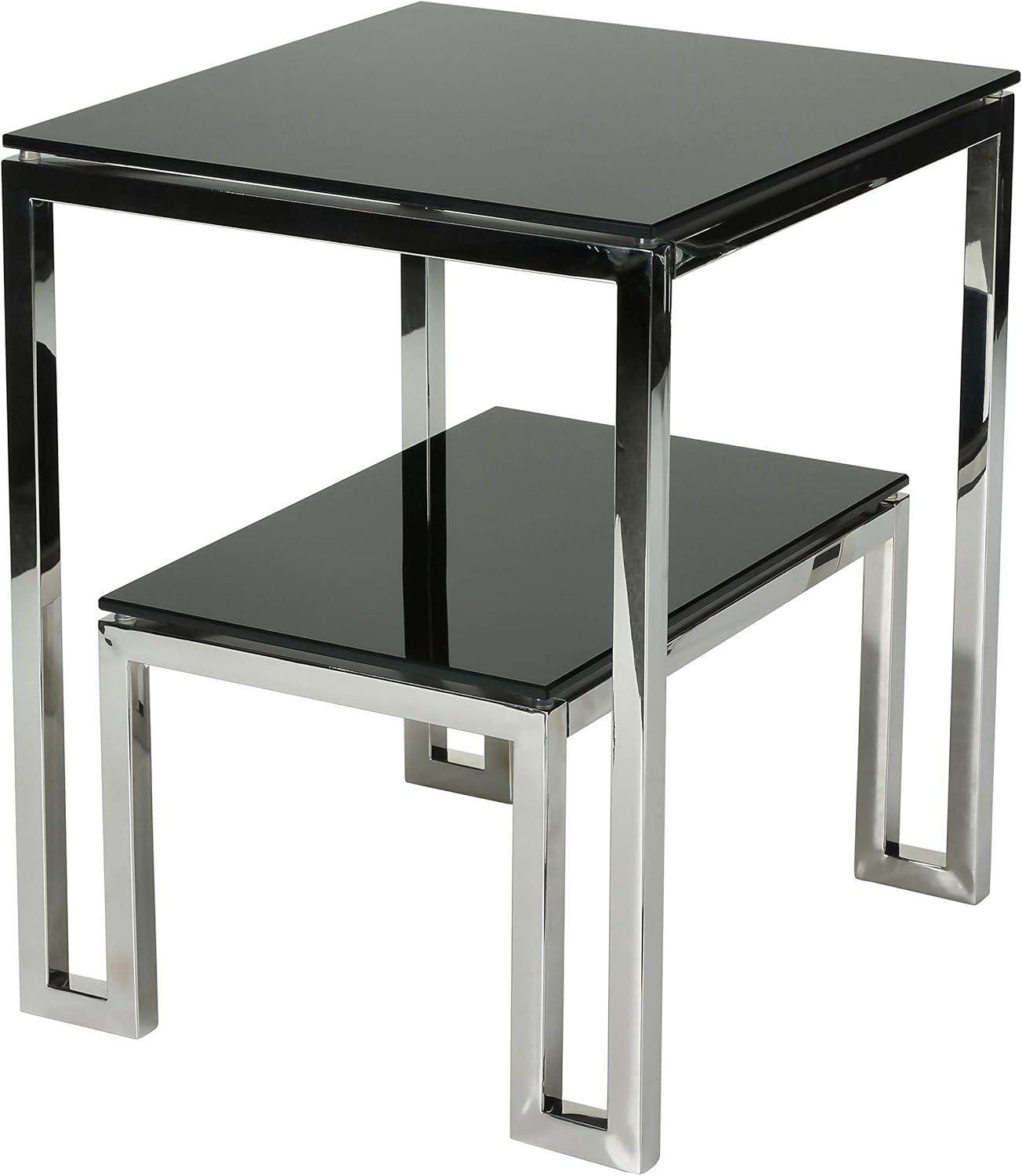 Cortesi Home Adina Two Tier Black Glass End Table