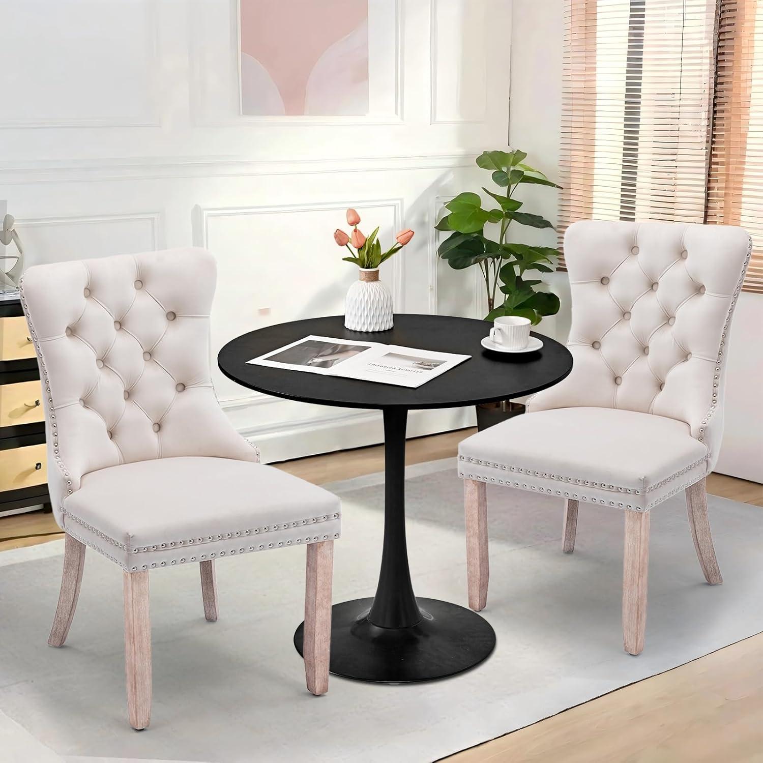 ODUSE-DAILY Velvet Dining Chairs Set of 2, Navy Kitchen & Dining Room Chairs, Tufted Dining Chairs, Fabric Upholstered, Solid Wood, Sillas De Comedor (Blue, 2 Pcs)