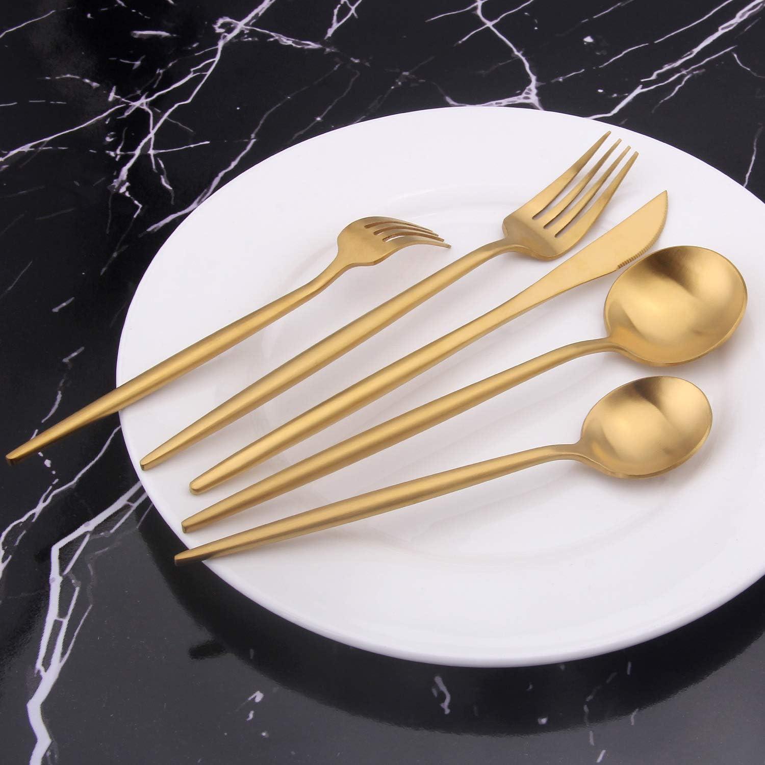 Everly Quinn 30-Piece Gold Silverware Set, Flatware Set For 6, Food-Grade Stainless Steel Cutlery Set, Includes Spoons Forks Knives, Kitchen Cutlery For Home Office Restaurant Hotel