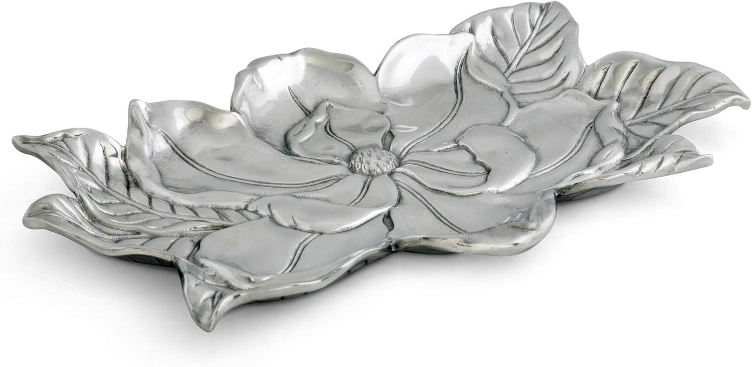 Elegant Silver Aluminum Magnolia Flower Serving Tray