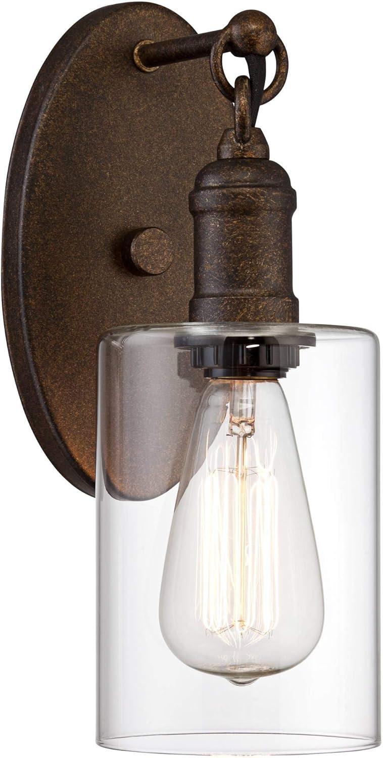 Franklin Iron Works Cloverly Industrial Rustic Wall Light Sconce Bronze 4 1/2" Fixture LED Clear Glass for Bedroom Bathroom Vanity Reading Living Room