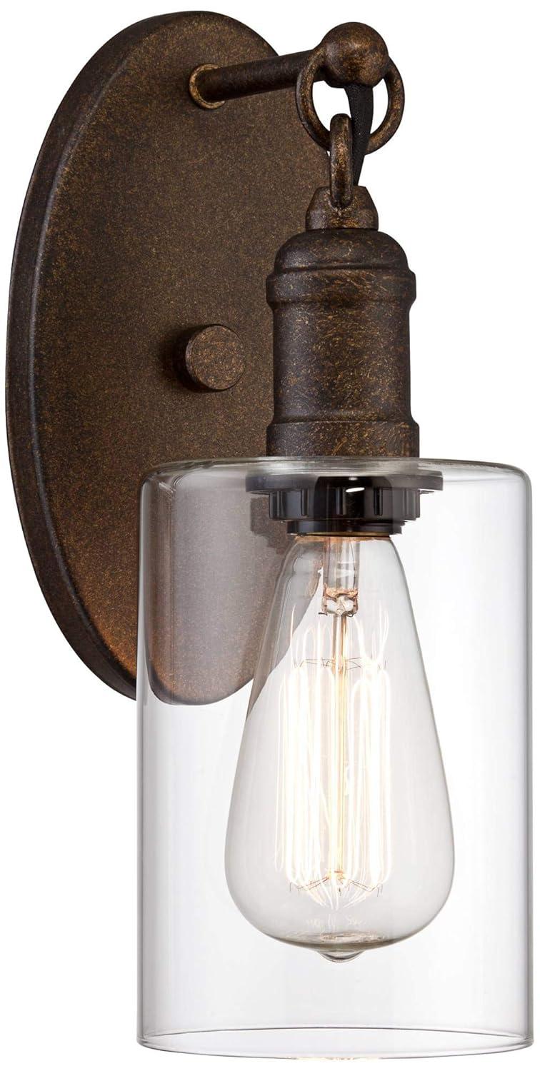 Franklin Iron Works Cloverly Industrial Rustic Wall Light Sconce Bronze 4 1/2" Fixture LED Clear Glass for Bedroom Bathroom Vanity Reading Living Room