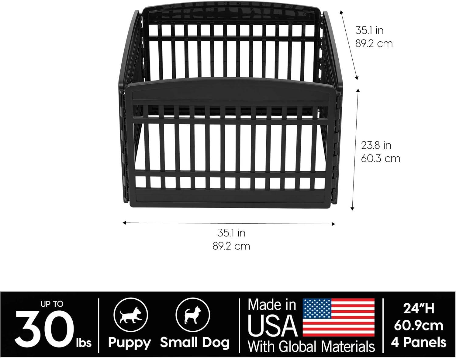 Black Plastic 4-Panel Pet Playpen for Dogs and Cats