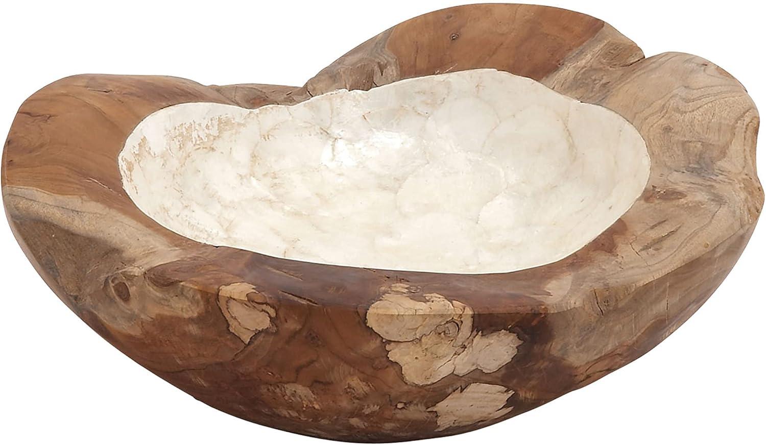 16" Teak Wood Handcrafted Live Edge Decorative Bowl with Capiz Interior