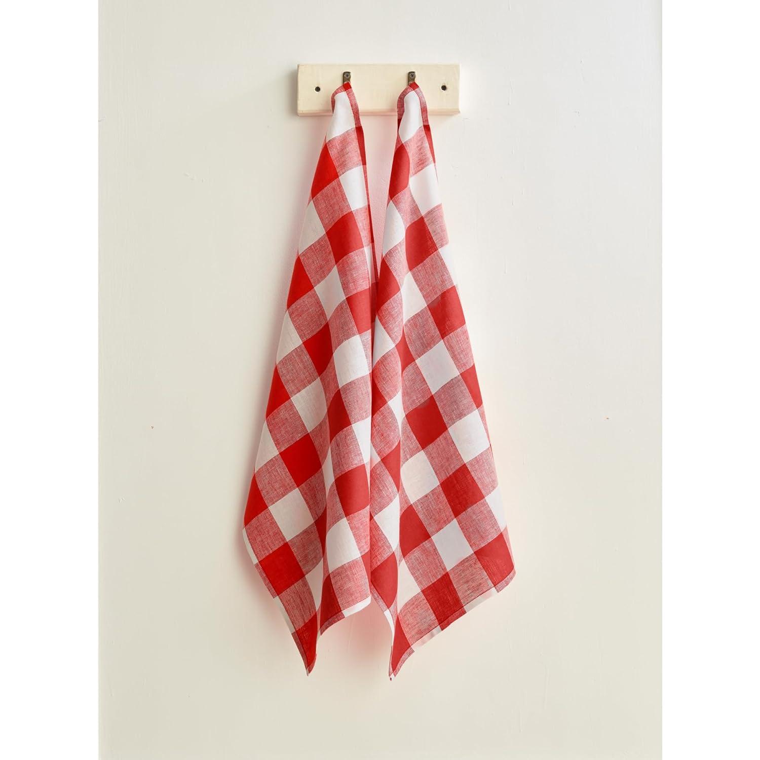 Solino Home Buffalo Checks - 100% Pure Linen Kitchen Towel (Set of 2)