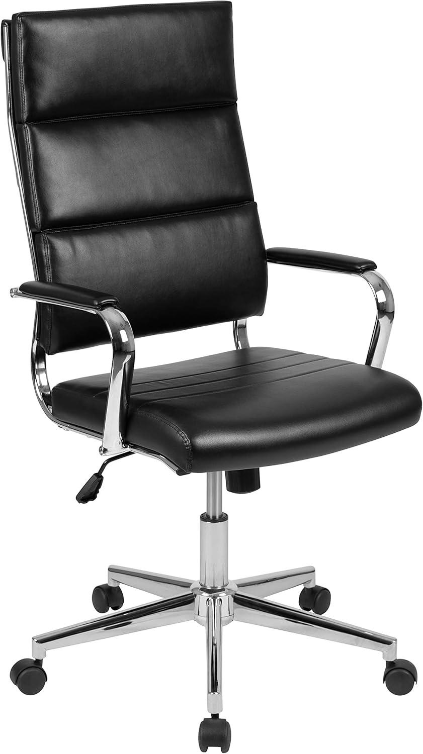 Flash Furniture Hansel High Back Black LeatherSoft Contemporary Panel Executive Swivel Office Chair