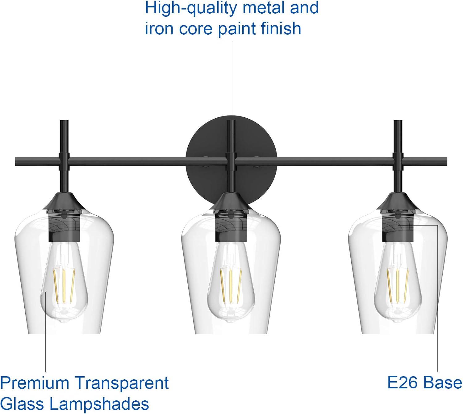 Matte Black 3-Light Vanity Fixture with Clear Glass Shades