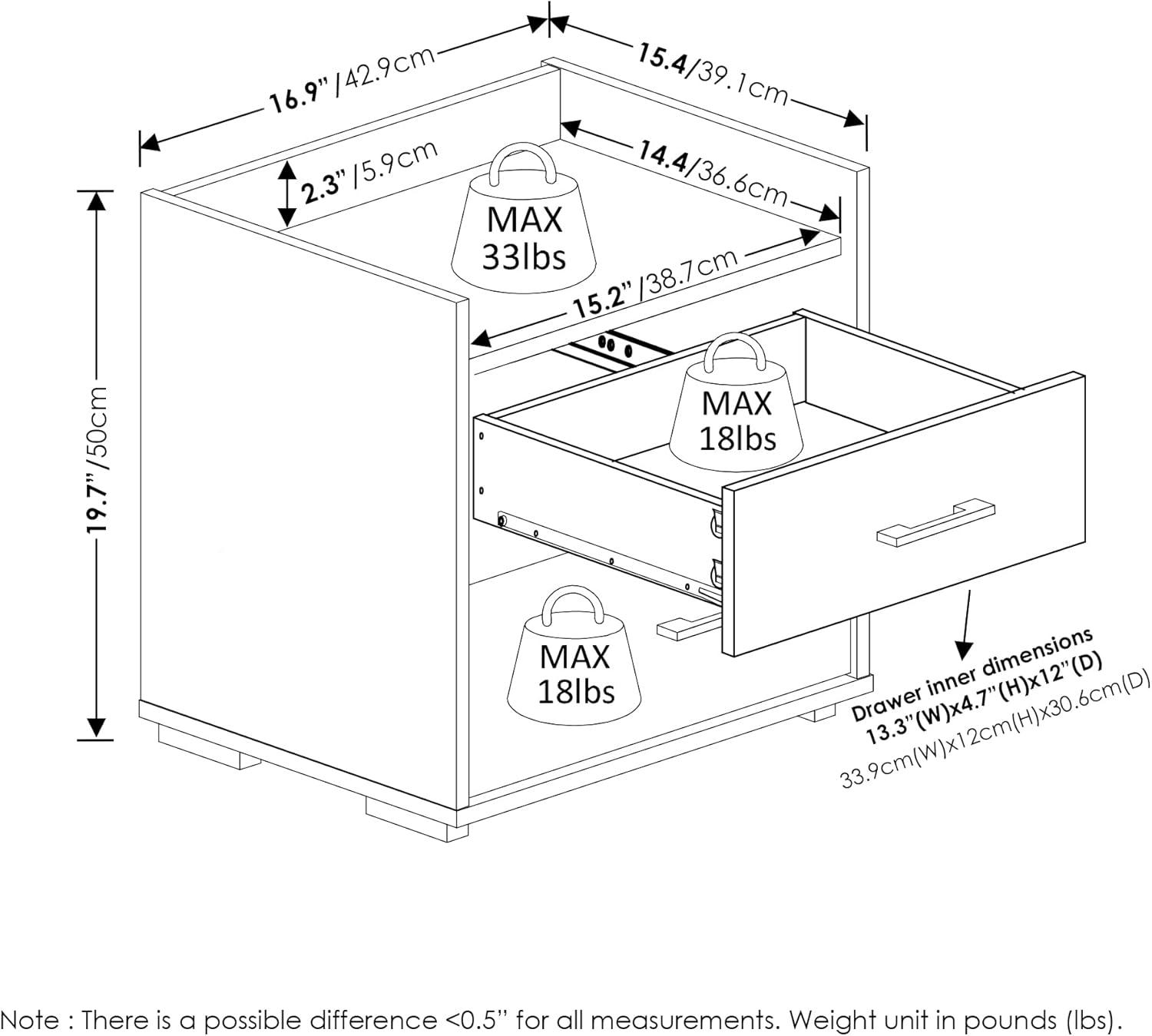 Furinno  Tidur Modern Bedroom Bedside Tables Handle 2-Drawer Chest Nightstand