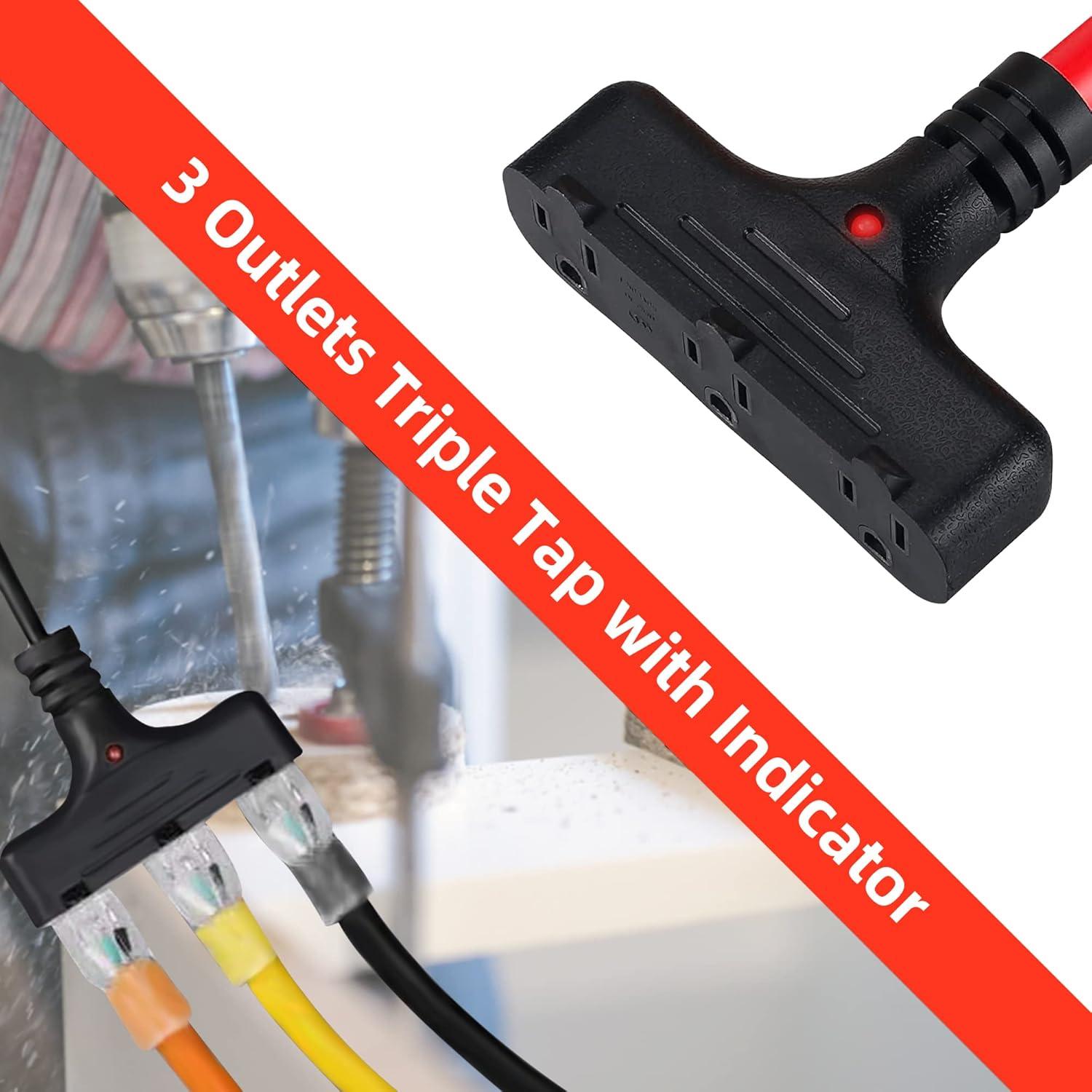 EP 30 Ft Retractable Extension Cord Reel, 16/3 SJTW Power Cord with 3 Electrical Outlets, Ceiling or Wall Mount, 10 Amp Circuit Breaker, Metal Plate, UL Listed, Red