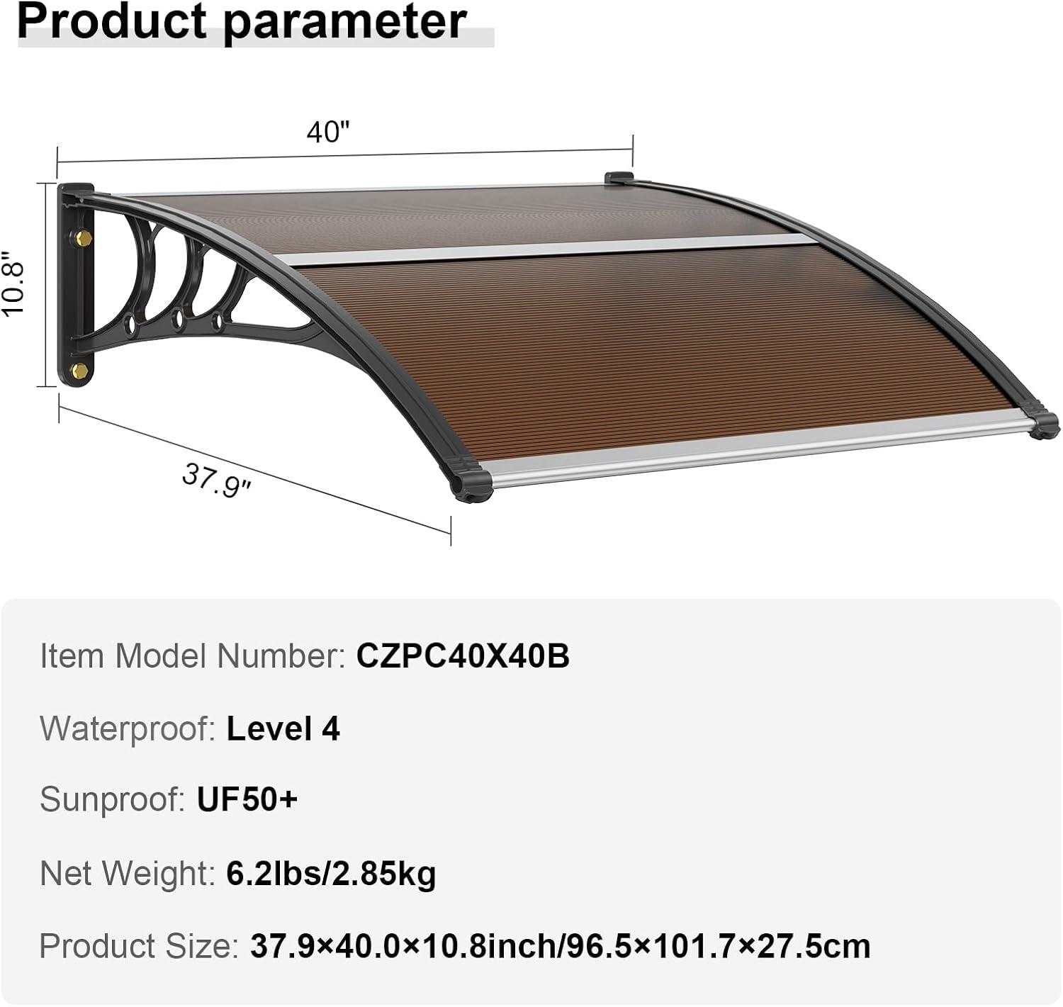 VEVOR 40'' x 40'' Brown Polycarbonate Window Door Awning