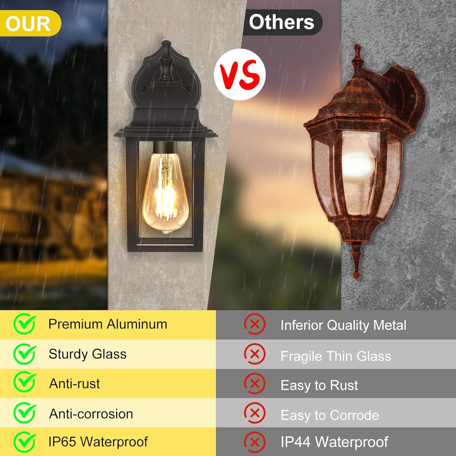 Outdoor Lights Fixtures Wall Sconce 2 Pack Black Porch Lights Outdoor Wall Lantern Decor Aluminum Anti-Rust Exterior Waterproof Outdoor Lights for House Patio Garage Front Door Entryway