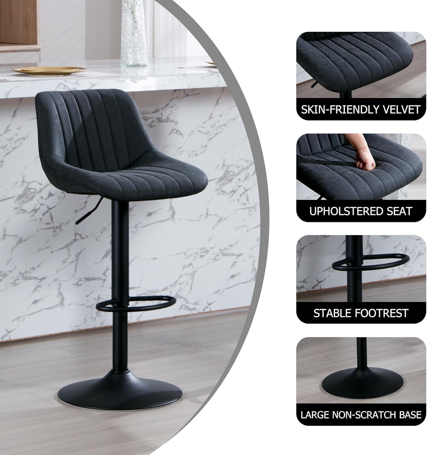 Corrigan Studio® Bar Stools Set of 3, Swivel Counter Height Barstools with Back, Adjustable PU Leather Bar Chairs, Modern Armless Kitchen Island Stool, Black