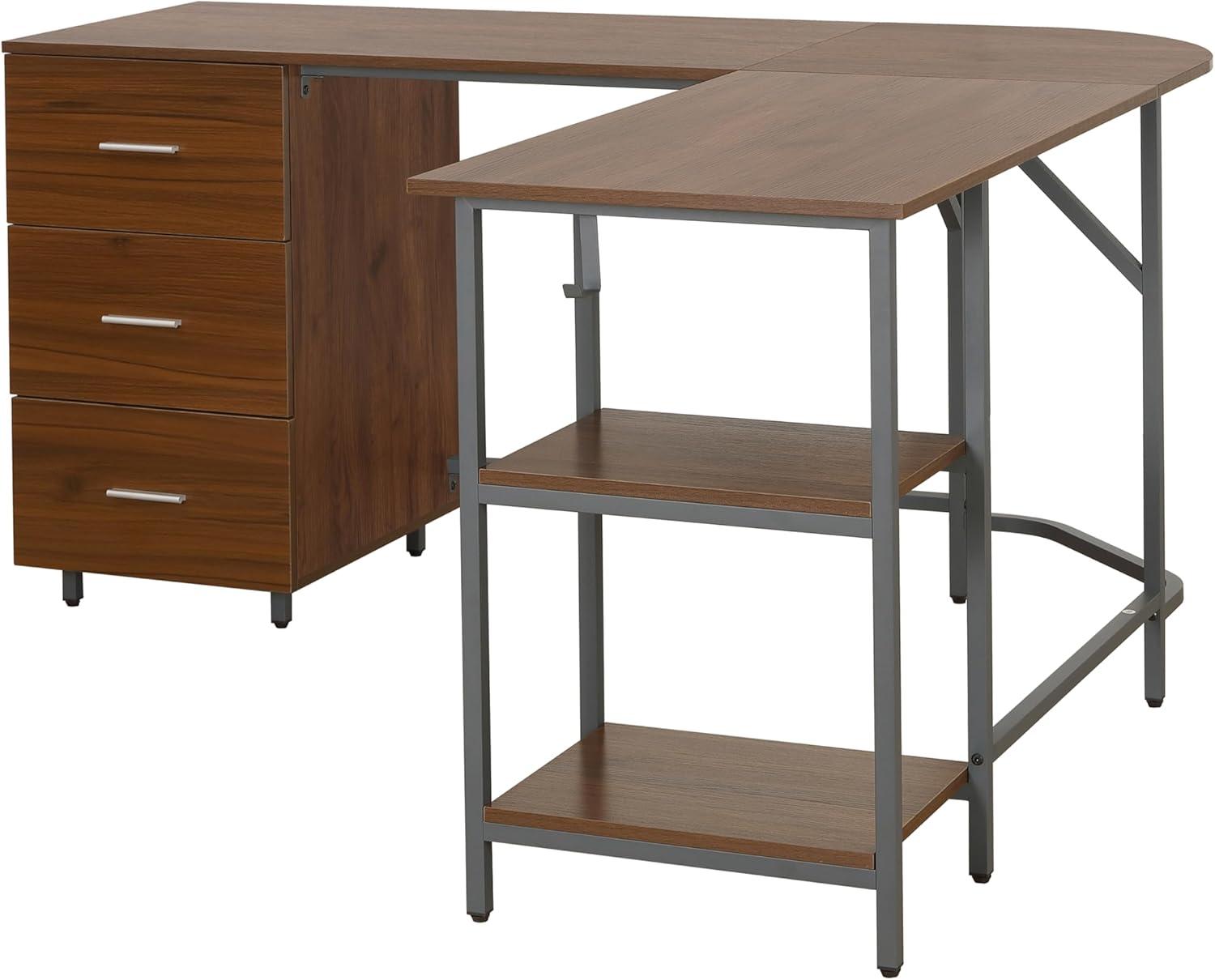 17 Stories Techni Mobili L-Shape Home Office Two-Tone Desk With Storage