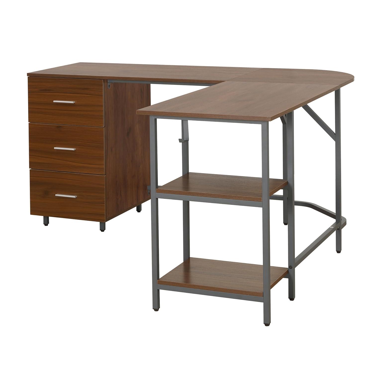 17 Stories Techni Mobili L-Shape Home Office Two-Tone Desk With Storage