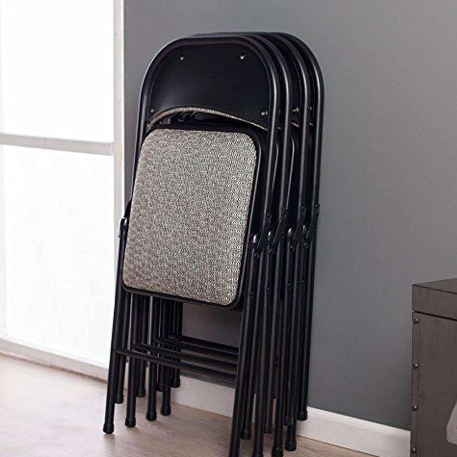 MECO Sudden Comfort Deluxe Metal Fabric Padded Folding Chair Set for Indoor Home Special Occasions or Outdoor Events, Black (Set of 4)