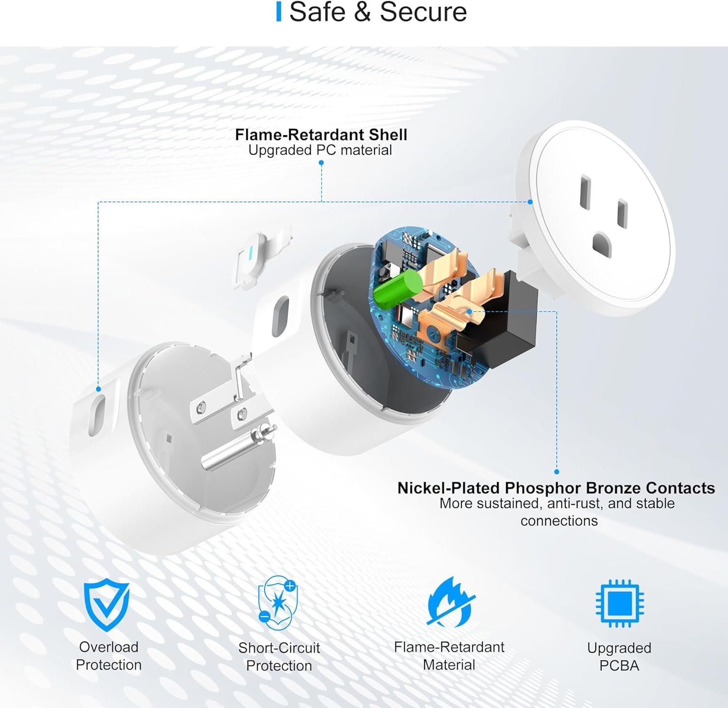 EIGHTREE Smart Plug 2025 Upgrade to 15A, Bluetooth & Wi-Fi Outlet Plug Dual Connection, Voice Control, Remote Control Outlet Timer Indoor, Smart Plugs That Work with Alexa & Google, 2.4GHz Wi-Fi Only