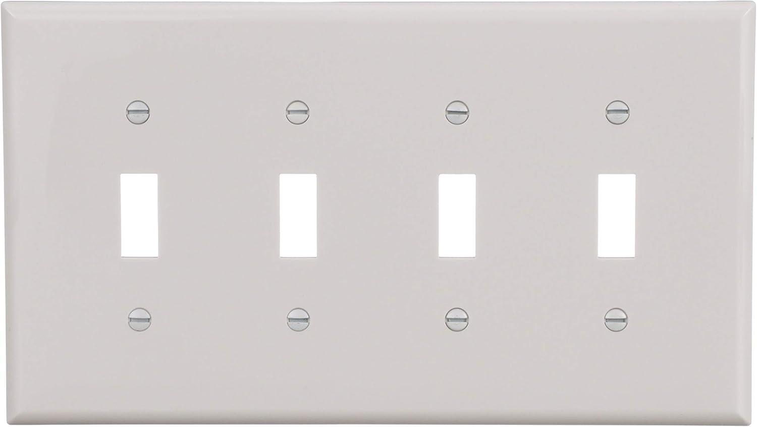 White Polycarbonate 4-Gang Screwless Toggle Switch Wall Plate