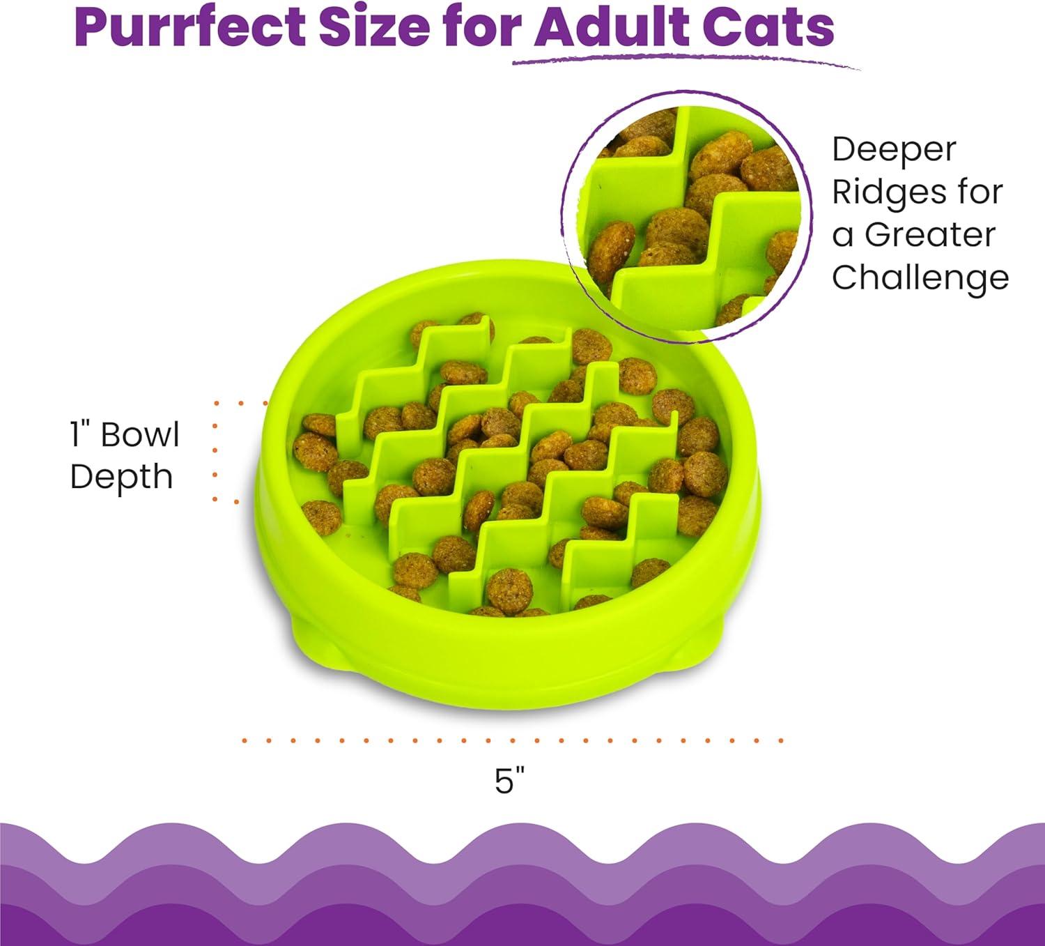 Green Plastic Kitty Slow Feeder Cat Bowl with Maze