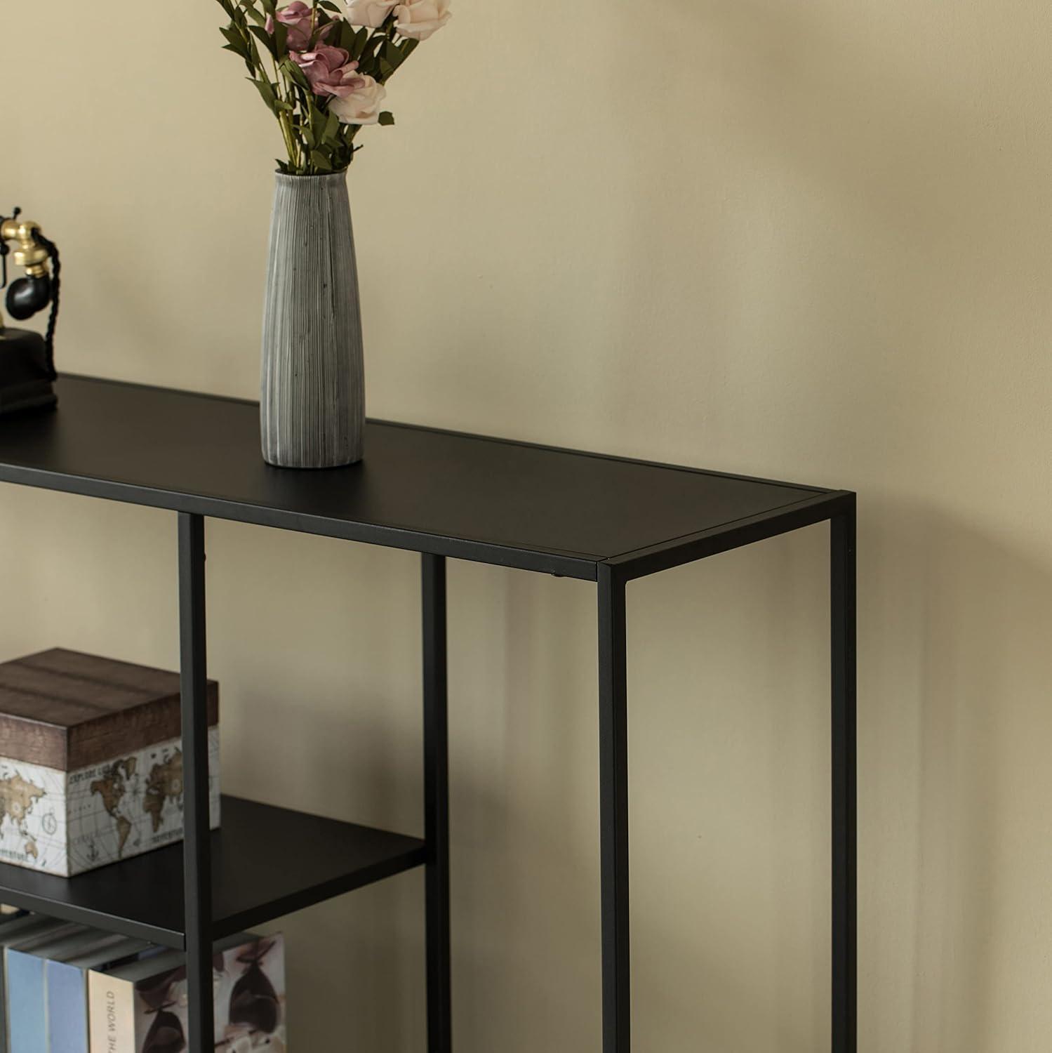 Fabulaxe Modern Display Metal Console Table with Open Shelfs, for Dining, Entryway and Hallway, Black