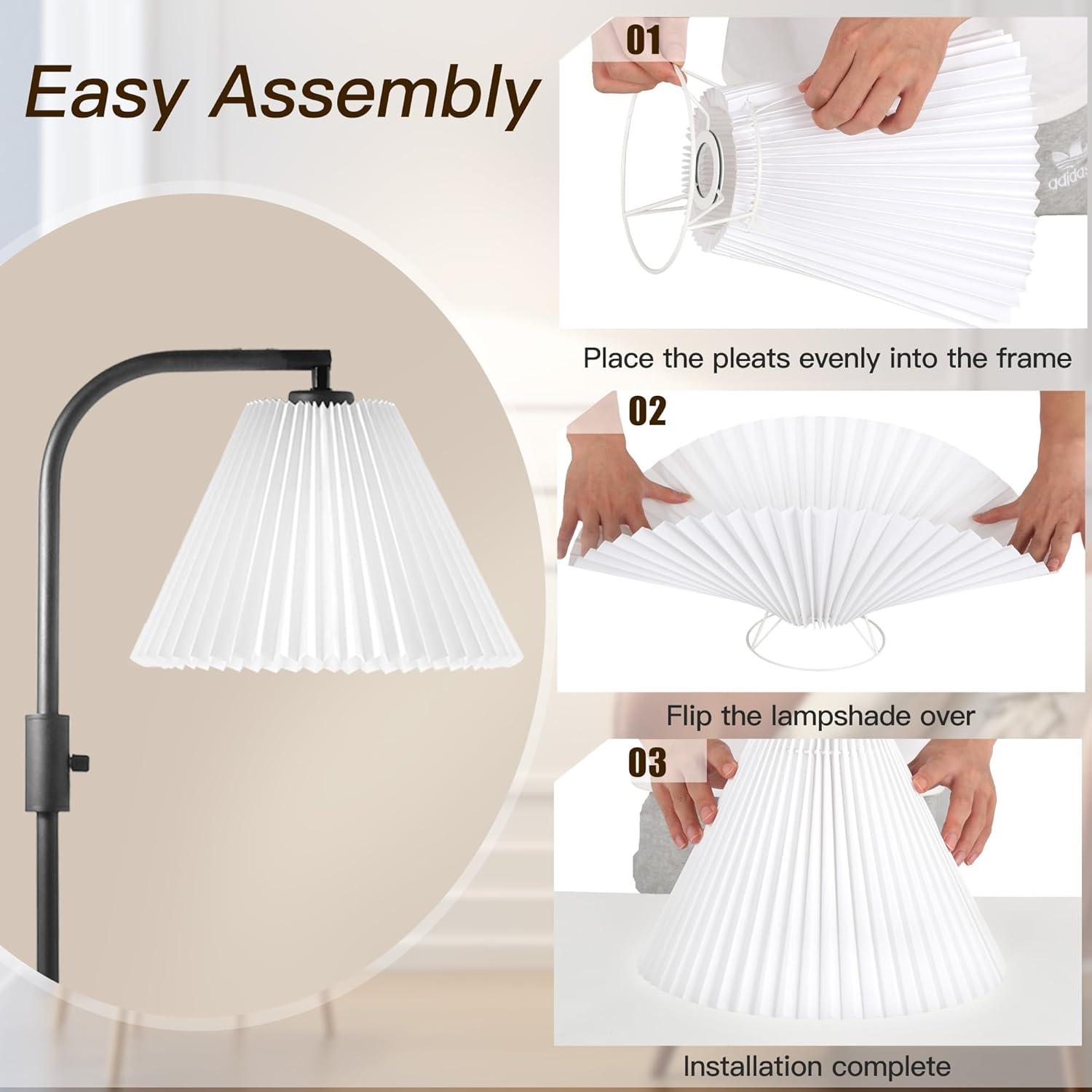 COFF Dimmable Floor Lamp, Arc Standing Lamp with 1000 Lumens LED Edison Bulb Included, Pleated Shade Modern Tall Pole Lamp for Living Room, Bedroom, Office, Color White
