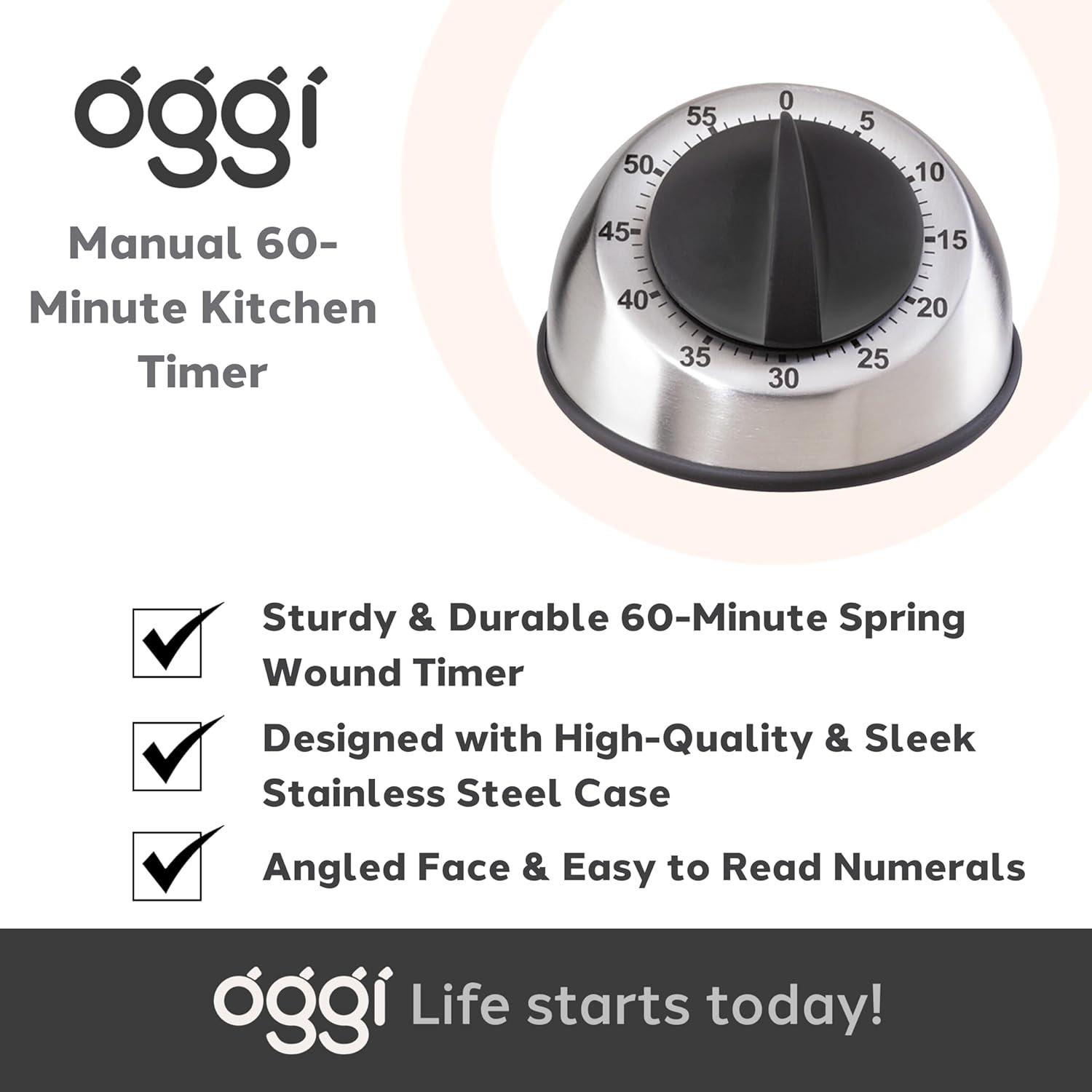 OGGI Countdown 60-Minute Kitchen Timer- Stainless Steel Countdown Timer, Cooking Timer, Ideal Time Management, Stainless Steel Kitchen Accessories, Great Addition to Kitchen Gadgets