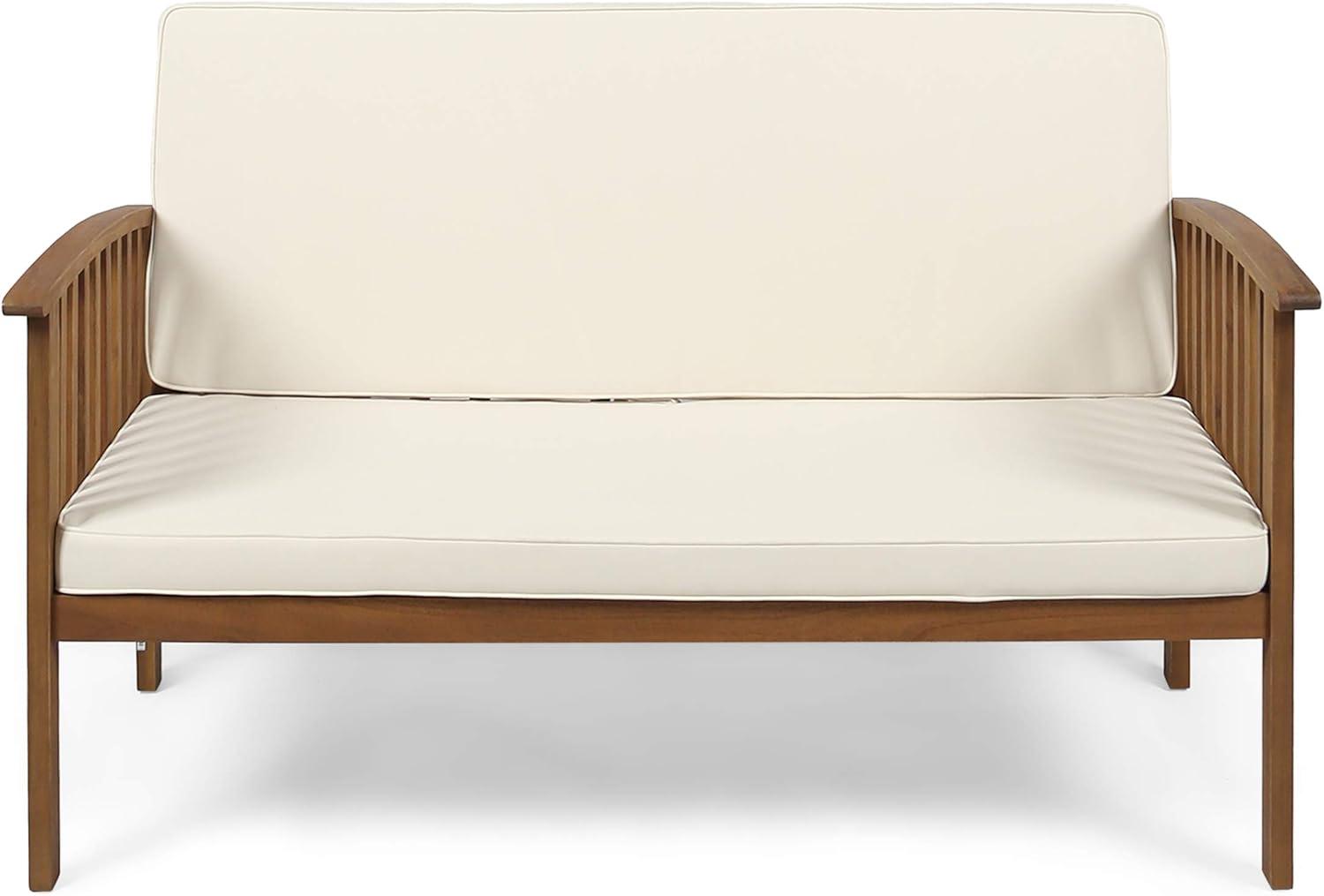 Casa Acacia Wood Loveseat Brown/Cream - Christopher Knight Home: Outdoor Seating for 2, Weather-Resistant