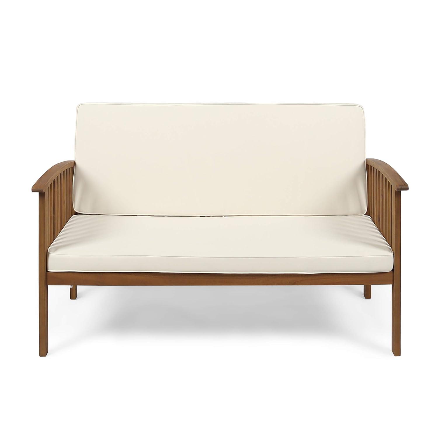 Casa Acacia Wood Loveseat Brown/Cream - Christopher Knight Home: Outdoor Seating for 2, Weather-Resistant