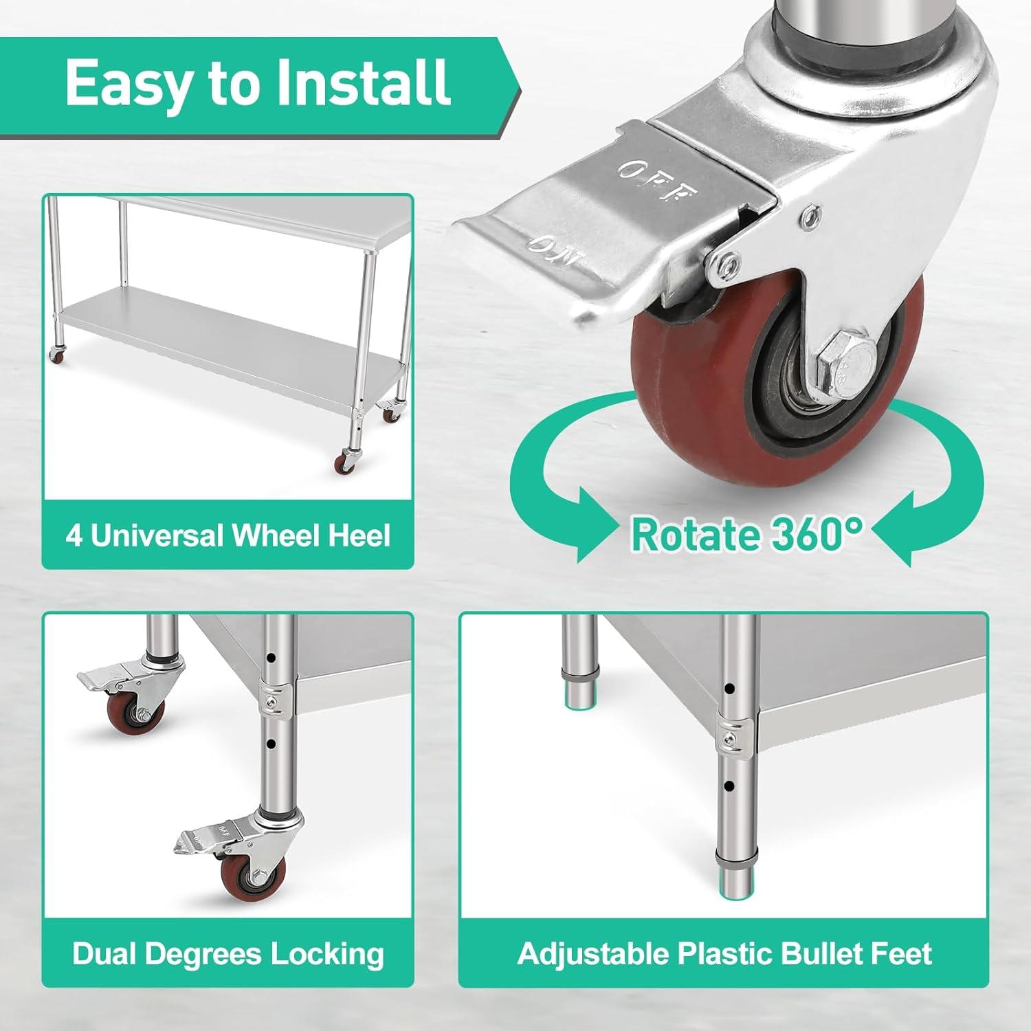 TrailBlaze 72x30 Stainless Steel Heavy Duty Work Table with Casters