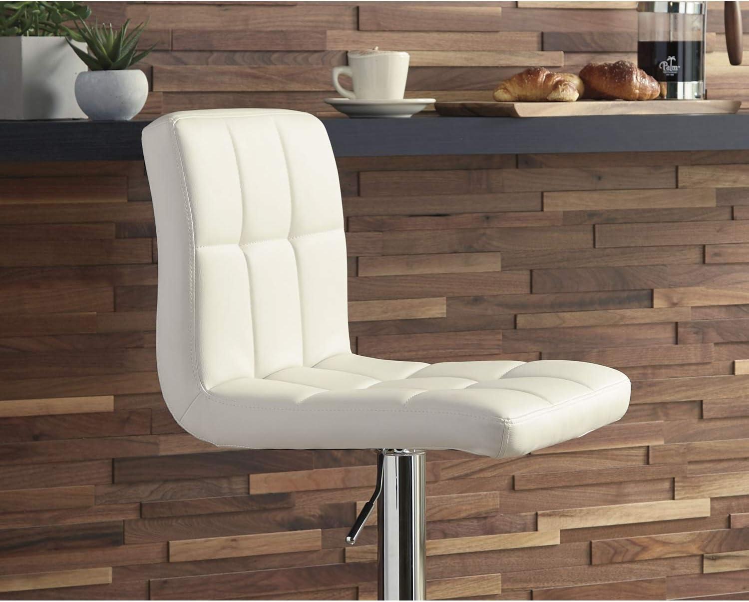 Modern Contour Adjustable Swivel Barstool in Bone Faux Leather