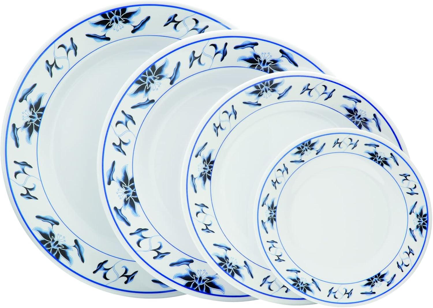 Water Lily Blue and White Melamine 10.5" Dinner Plate