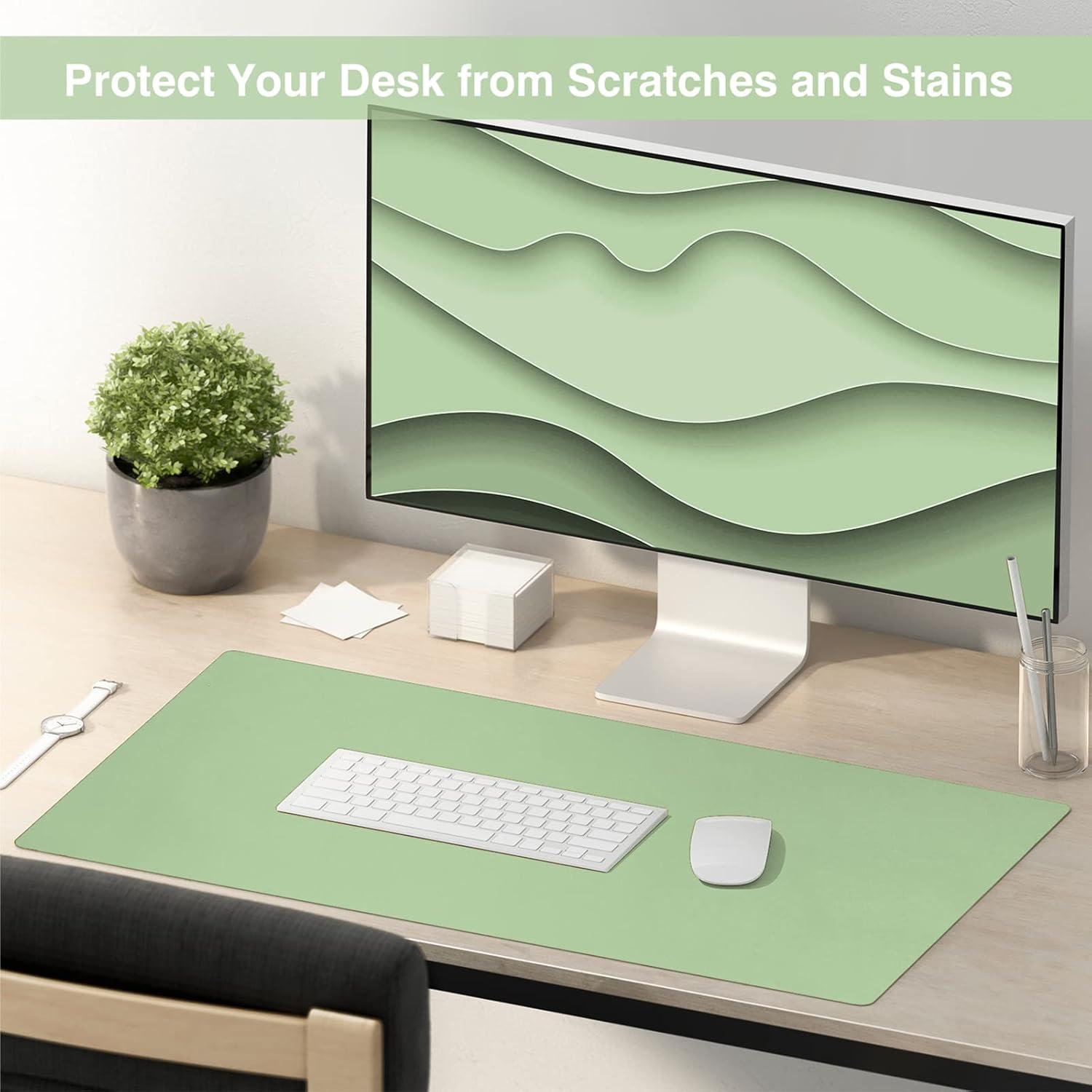 TOWWI Dual Sided Desk Pad, 24" x 14" PU Leather Desk Mat, Waterproof Desk Blotter Protector Mouse Pad (Dark Green/Light Green)
