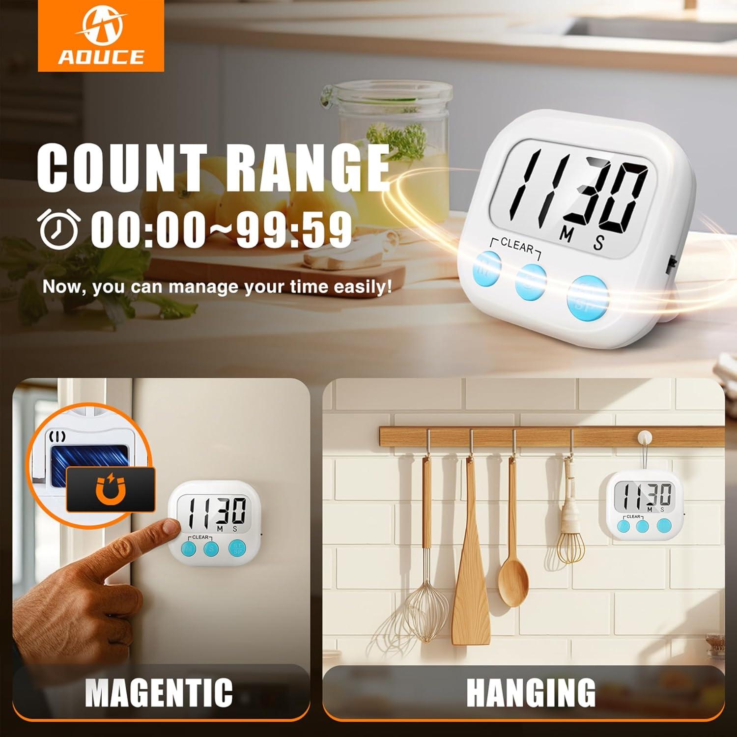 2 Count Kitchen Timer Task Small Digital with Magnetic Back and On/off Switch