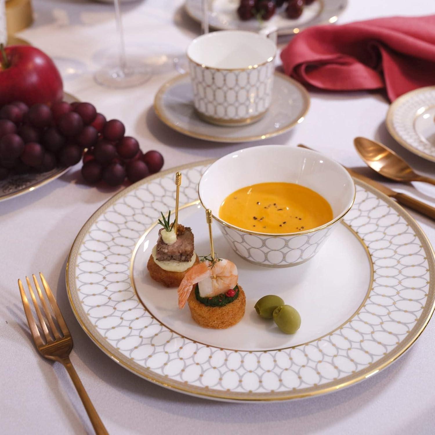 Gold-Trimmed White Porcelain Dinner Plate