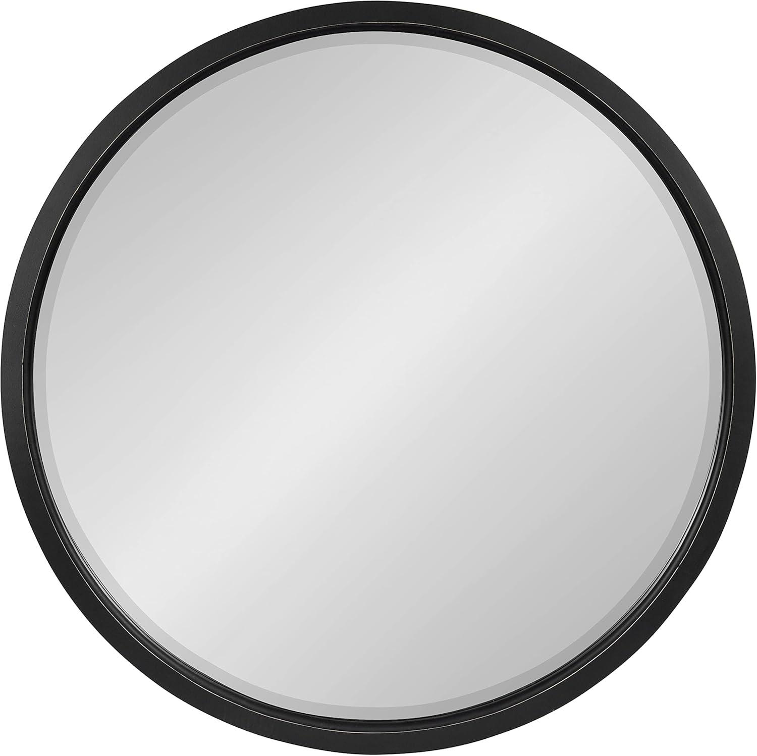 32" x 32" Hogan Round Framed Decorative Wall Mirror Walnut Brown : Modern Wood Frame, No Assembly Required