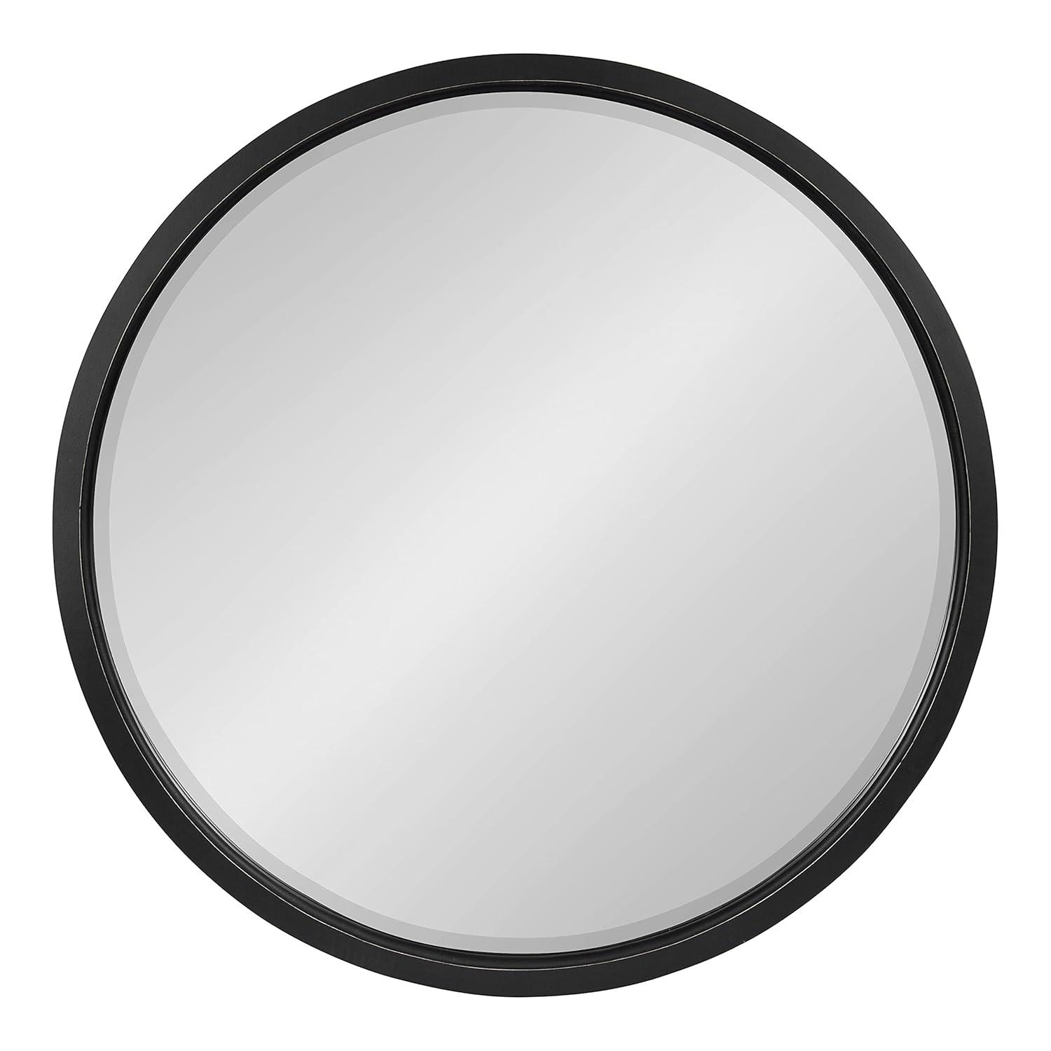 32" x 32" Hogan Round Framed Decorative Wall Mirror Walnut Brown : Modern Wood Frame, No Assembly Required