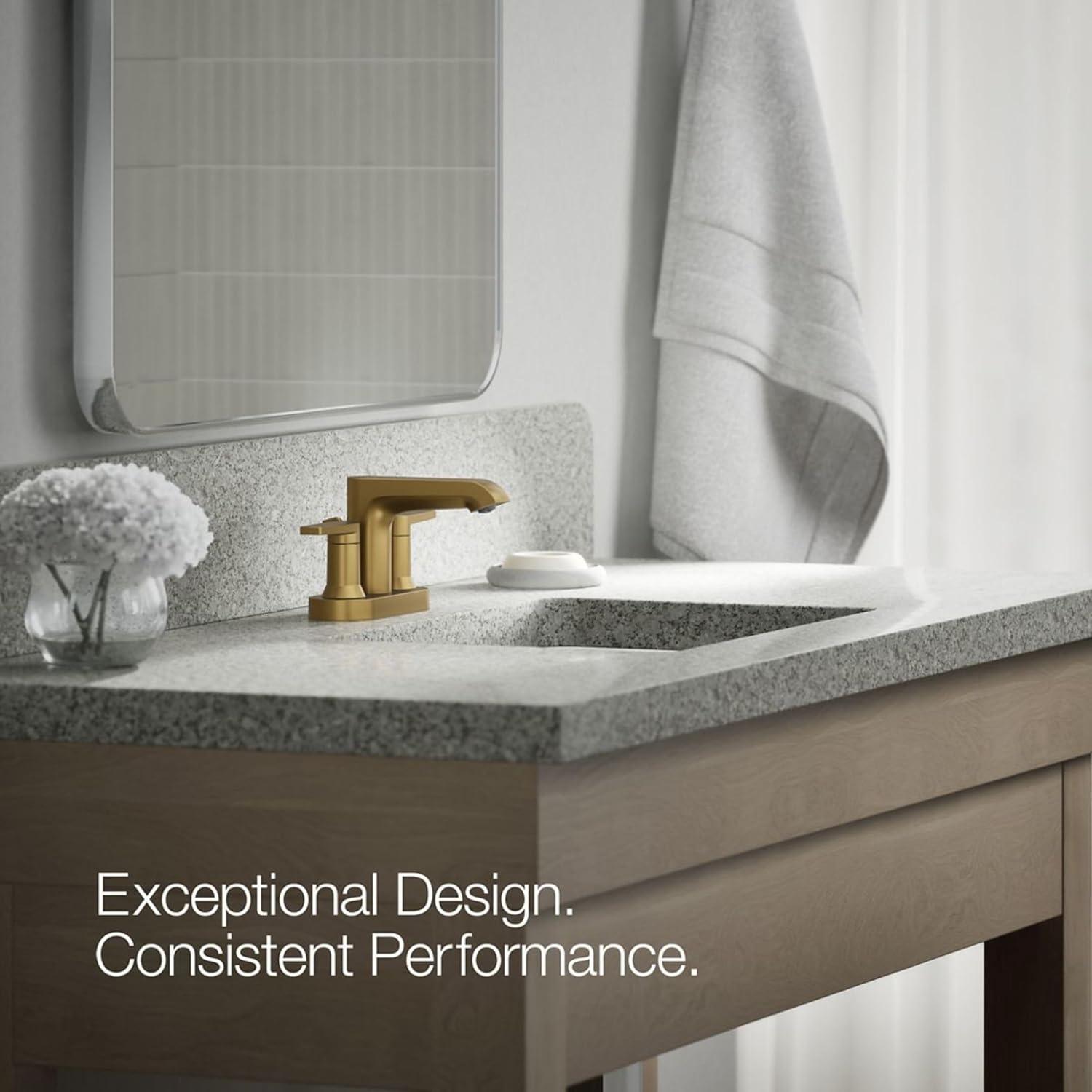 Kohler Hint Centerset 4 inch Bathroom Faucet with Pop-Up Drain Assembly, 2-Handle Bathroom Sink Faucet, 1.2 gpm